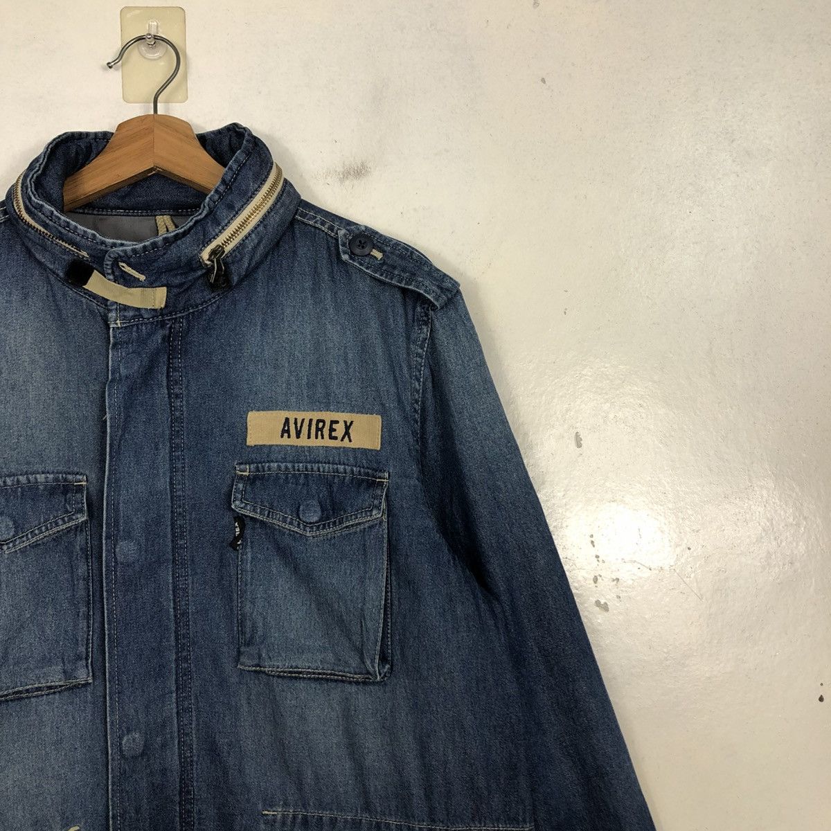 Avirex 💥VINTAGE DENIM BIKER JACKET AVIREX USN MILITARY Size US L / EU 52-54 / 3 - 8 Thumbnail
