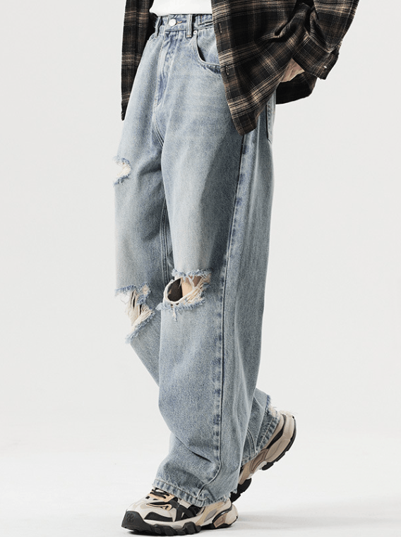 Japanese Brand Fashion loose men's high street ripped jeans Size US 34 / EU 50 - 2 Thumbnail