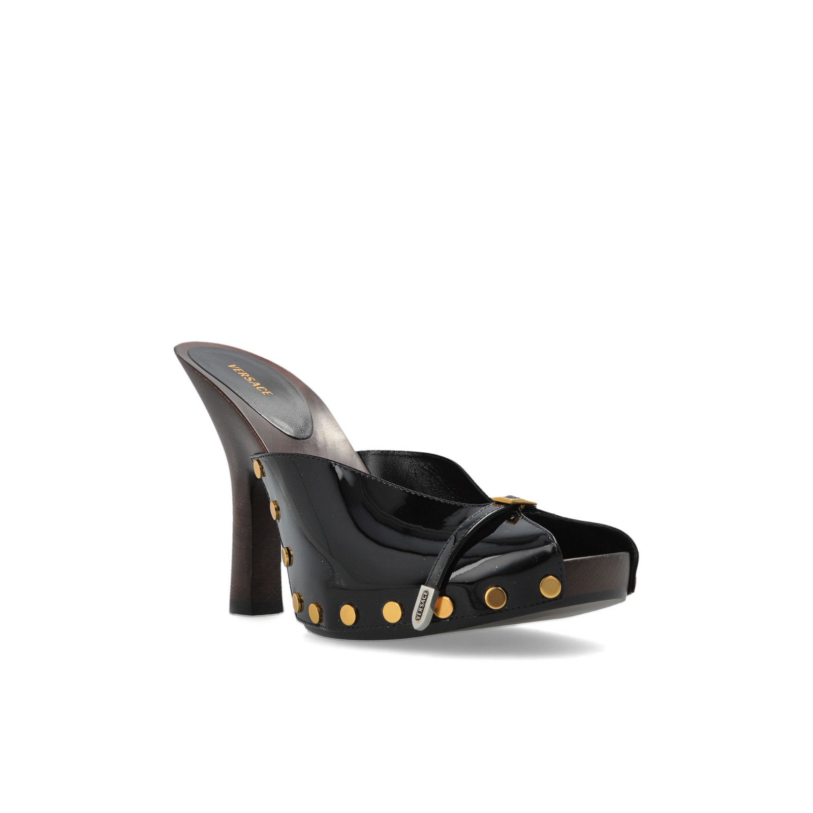 Versace VERSACE Black Studded Patent Leather Mules New & Authentic ( Size US 10 / IT 40 - 2 Thumbnail