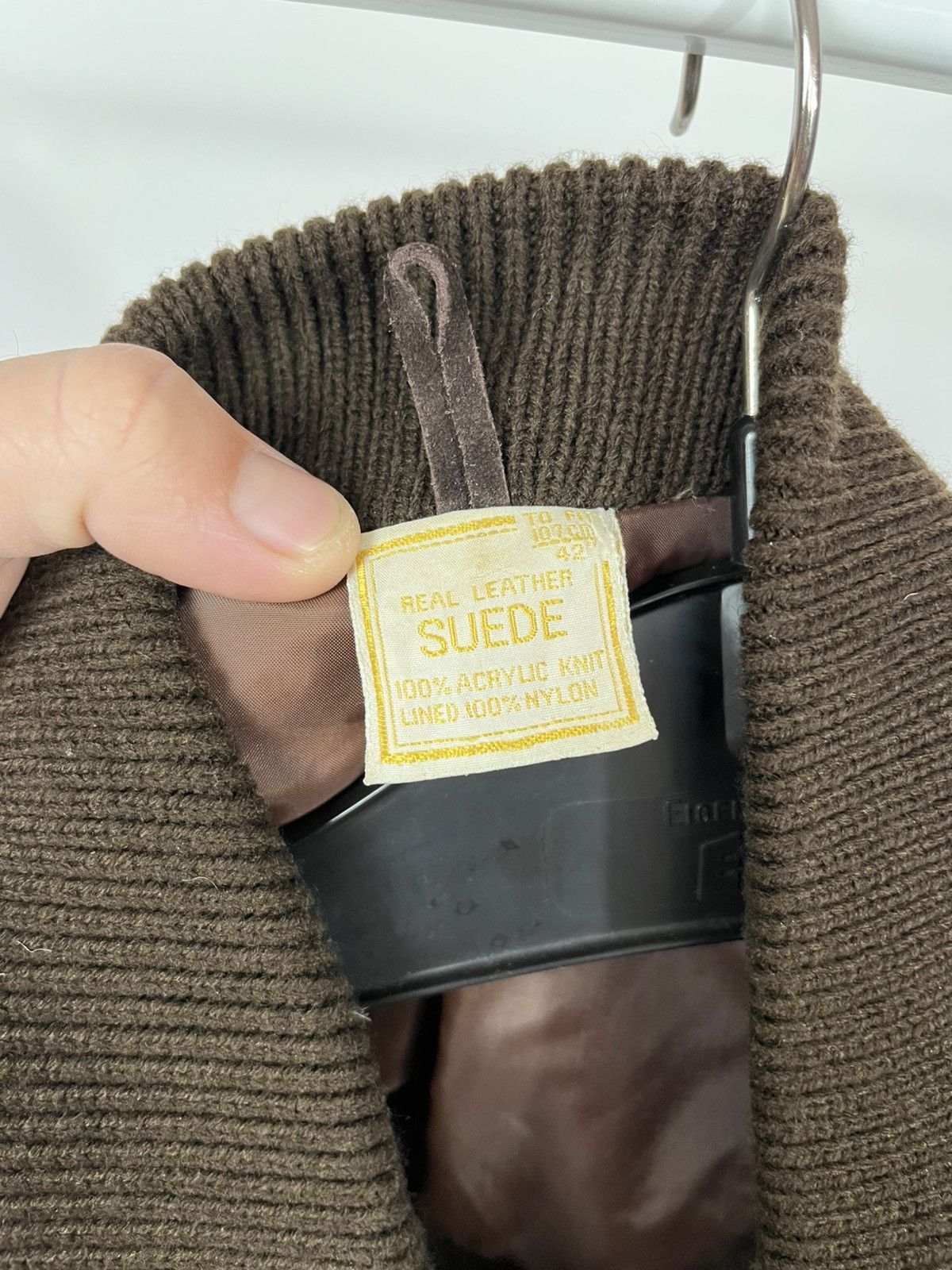 Leather Vintage Suede Leather Jacket Brown Knit Sleeves Zip Women’s Size M / US 6-8 / IT 42-44 - 5 Thumbnail