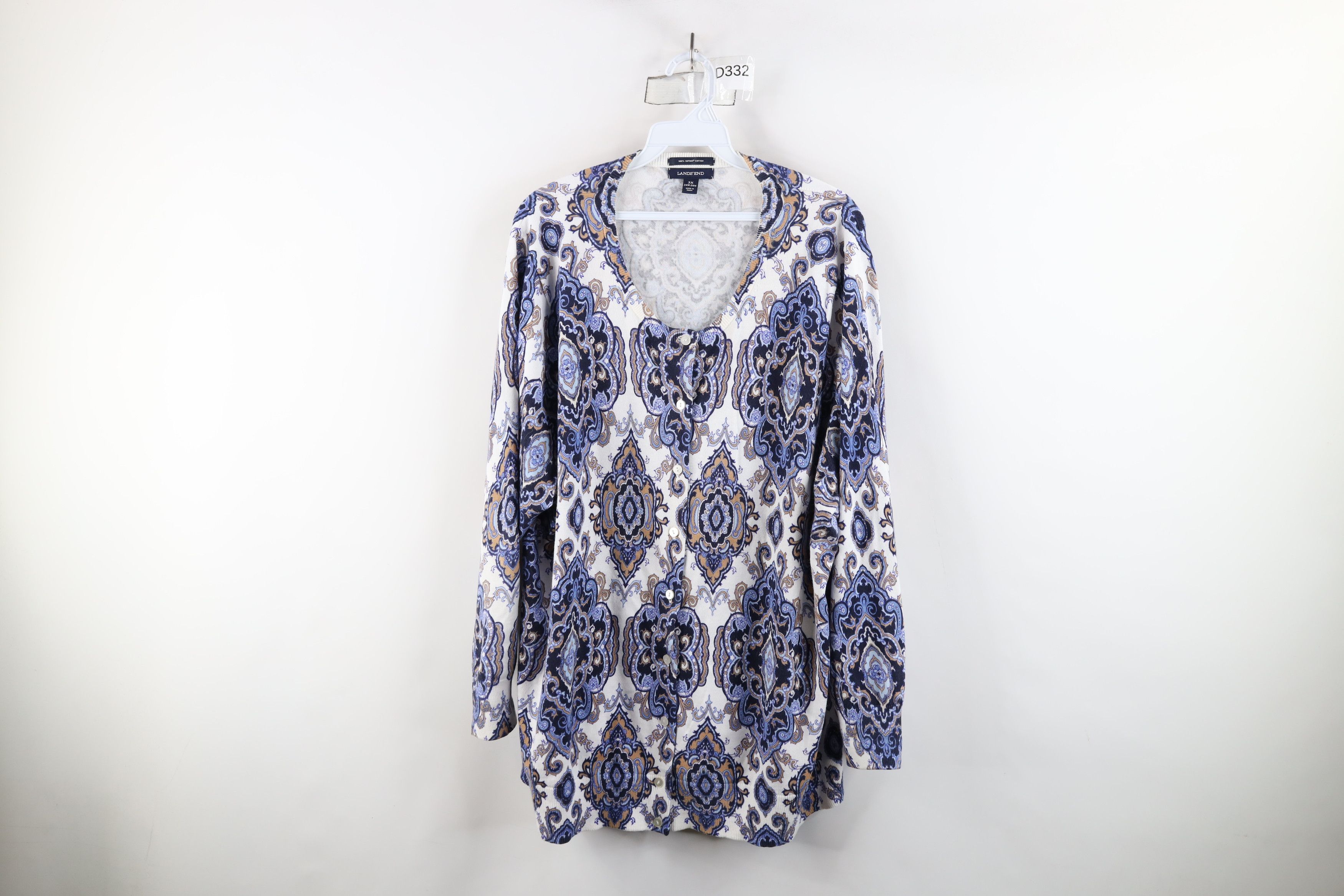 Lands' End × Vintage Vintage Lands End Paisley Geometric Knit Cardigan Sweater Size 3XL / US 20-22 - 1 Thumbnail