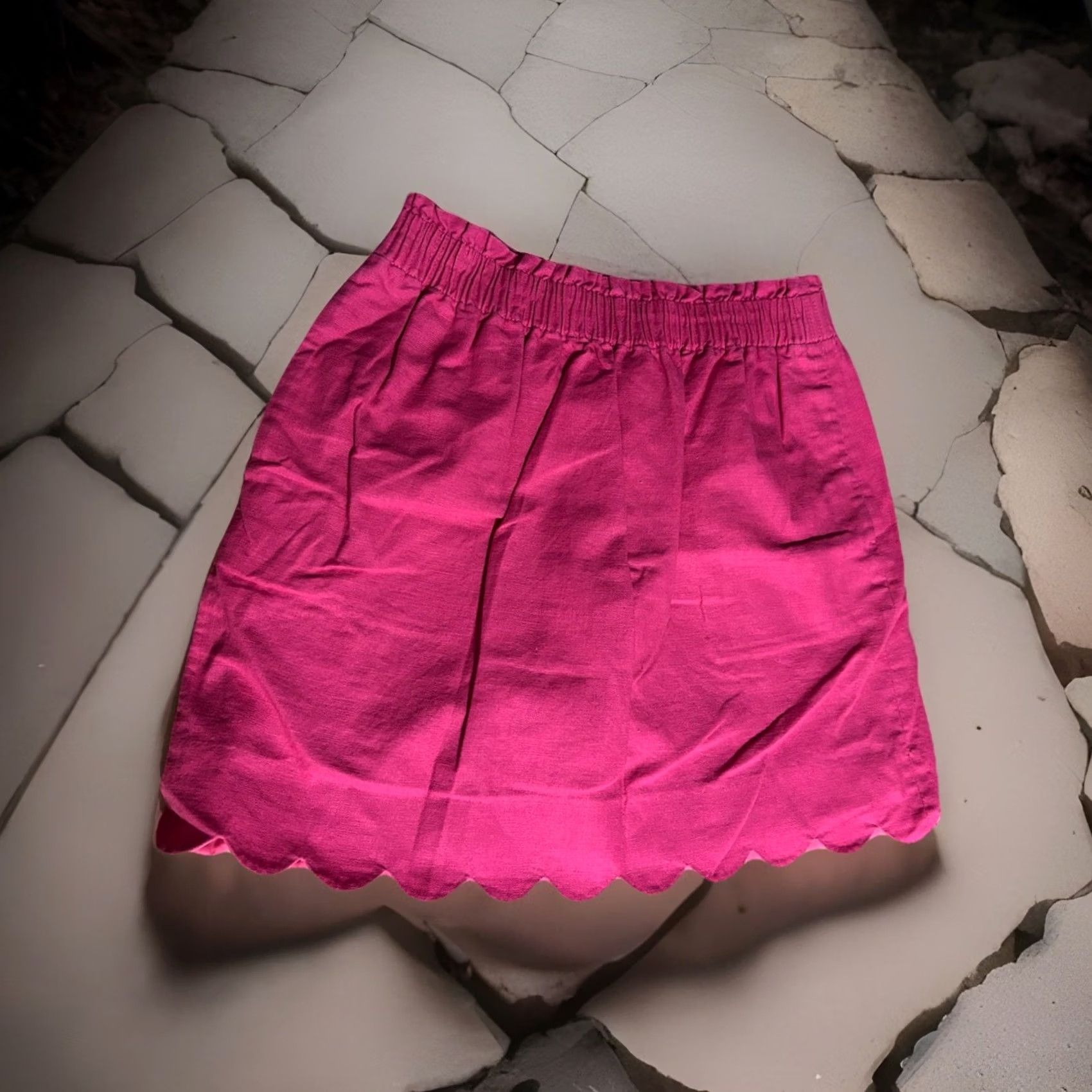 J.Crew J.CREW Linen Blend Skirt Women Size 8 Pink Scalloped Trim Elastic Waist Knit Solid Long Vintage: No Size 30" / US 8 / IT 44 - 3 Thumbnail