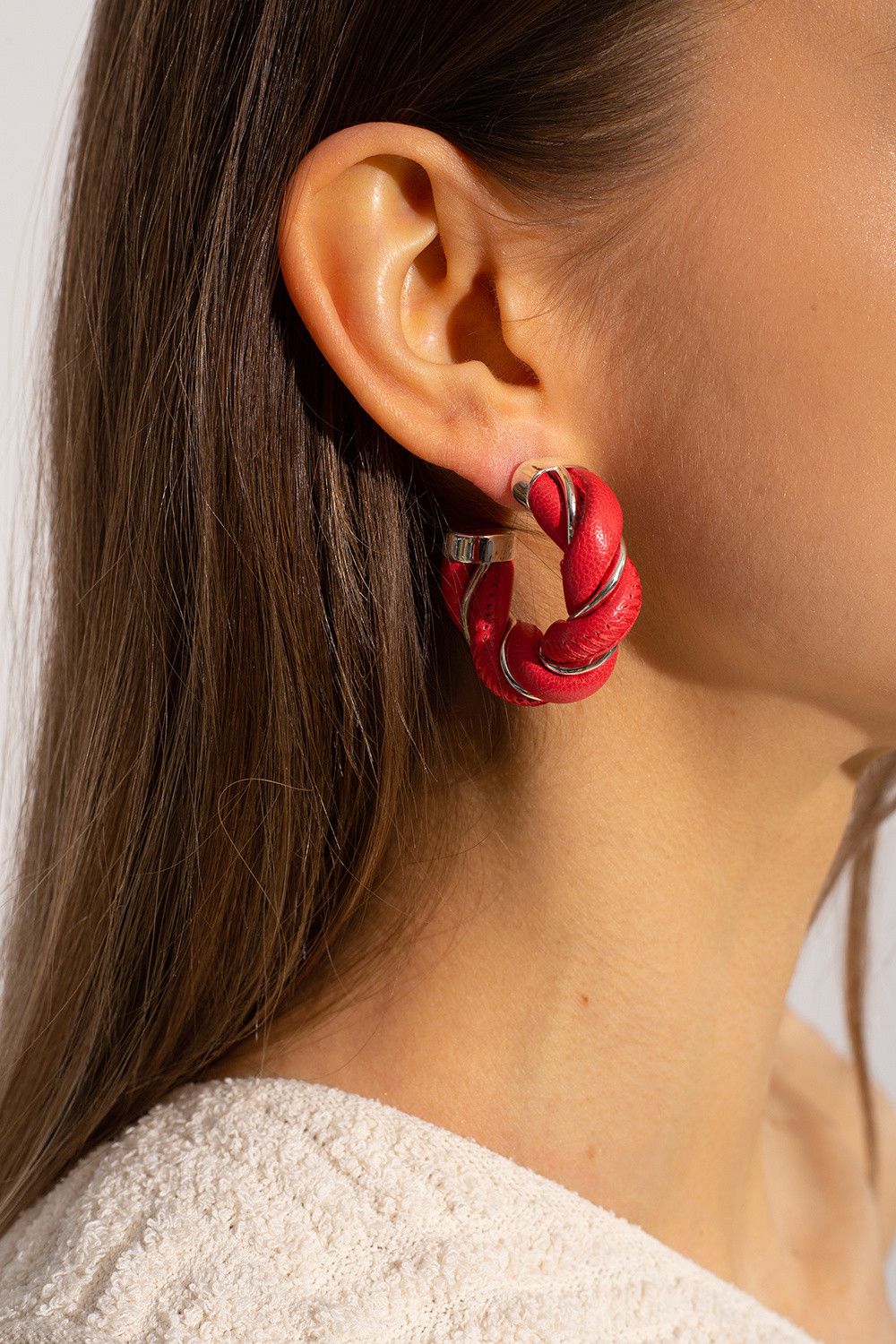 Bottega Veneta BOTTEGA VENETA Twist circle red leather silver earrings q Size ONE SIZE - 2 Thumbnail