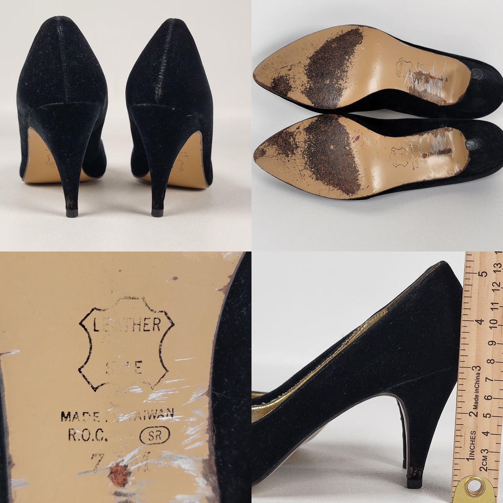 Vintage Nina Kitten Heels Black Velvet Women's Size 7 M Shoes Dressy Vintage Pump Pointed Toe Slip On Leather Modern 90s Wedding Size M / US 6-8 / IT 42-44 - 8 Thumbnail