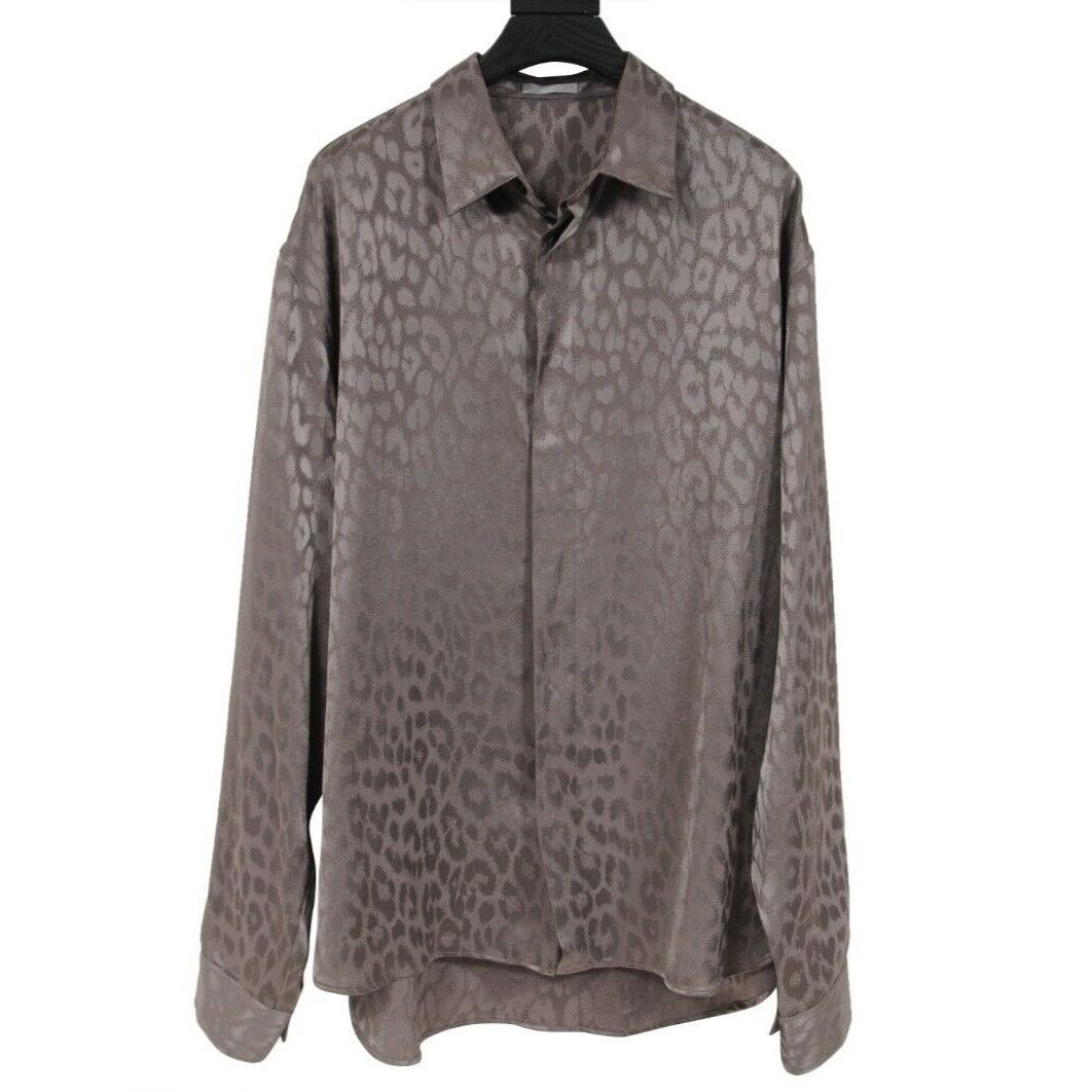 Dior Leopard Print Satin Button Down Shirt 41 / 16 Grey Size US M / EU 48-50 / 2 - 1 Thumbnail