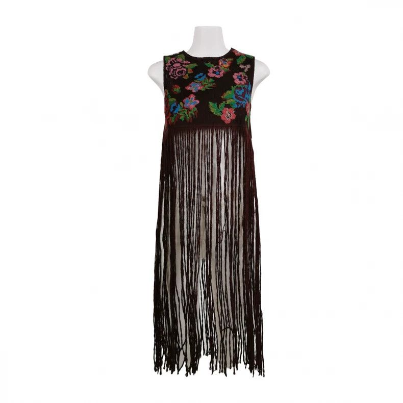 Valentino Valentino Plush blend floral pattern fringed top Size S / US 4 / IT 40 - 1 Thumbnail