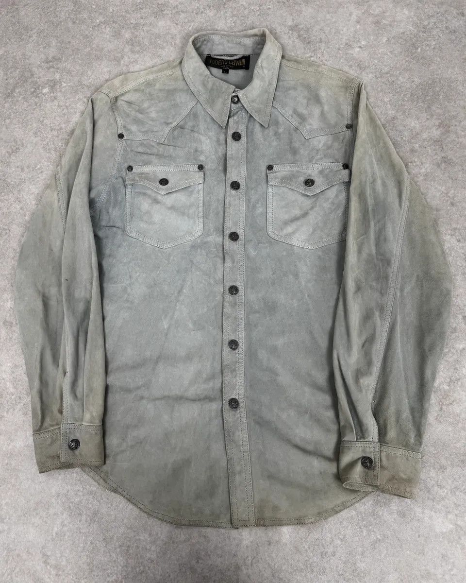 Roberto Cavalli 1990s Roberto Cavalli Baby Grey Suede Leather Shirt Size US M / EU 48-50 / 2 - 1 Thumbnail