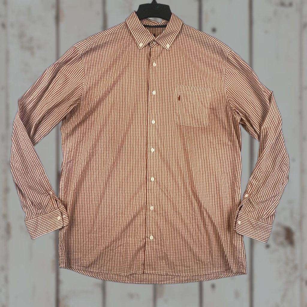 johnnie-O johnnie-O Shirt Mens XL Orange Check Button-Down Performance Size US XL / EU 56 / 4 - 1 Thumbnail