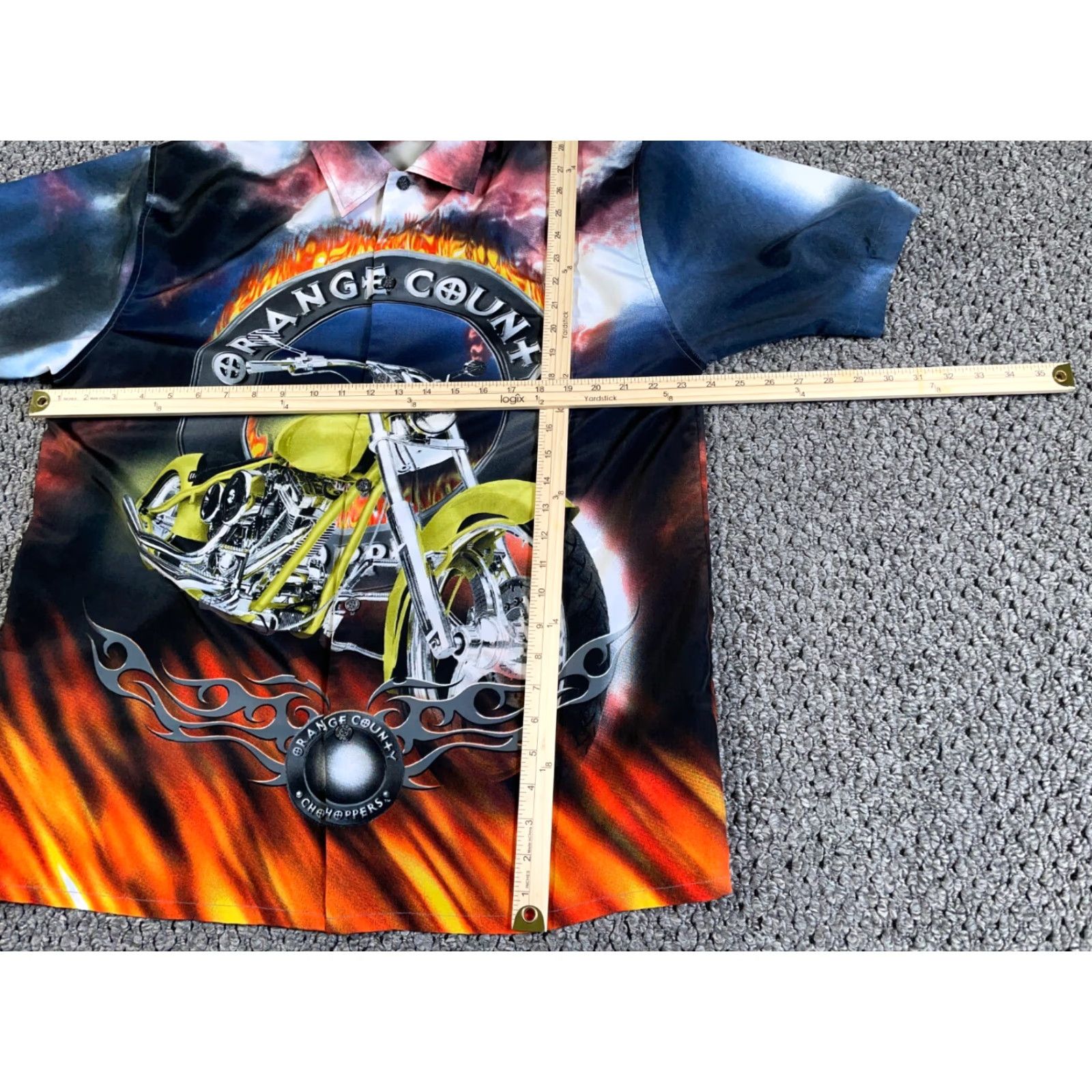 Vintage VTG Y2K Motorcycle AOP Shirt Adult XL Blue Orange Flames Biker Orange County Men Button-Up Shirt Vintage Geometric Pattern Size US XL / EU 56 / 4 - 5 Thumbnail