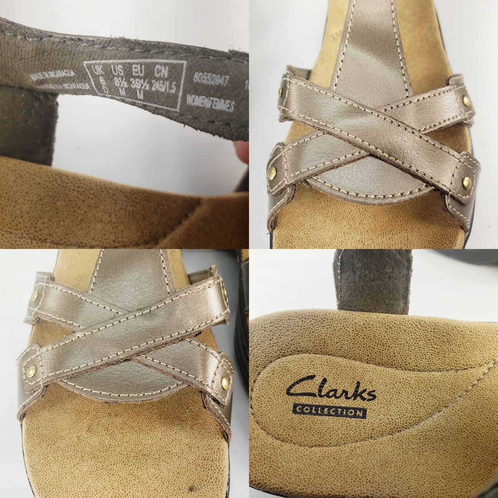 Clarks Clarks Hayla Flute Gold Leather Sandal Wedge Size US 8.5 Women Strappy Ankle Buckle Leather Upper Cushioned M Outsole Solid Gold Leather Mid Heel Size US 9 / IT 39 - 9 Thumbnail