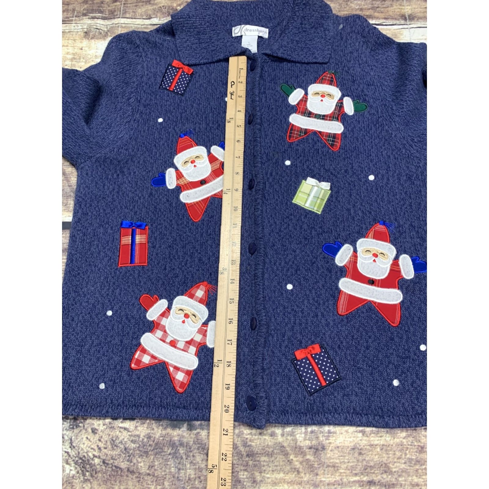 Vintage Dressbarn Ugly Christmas Sweater Cardigan Womens Large Blue Santa Claus Presents Holiday Knit Dress/Plus Size Mens? Size L / US 10 / IT 46 - 4 Thumbnail