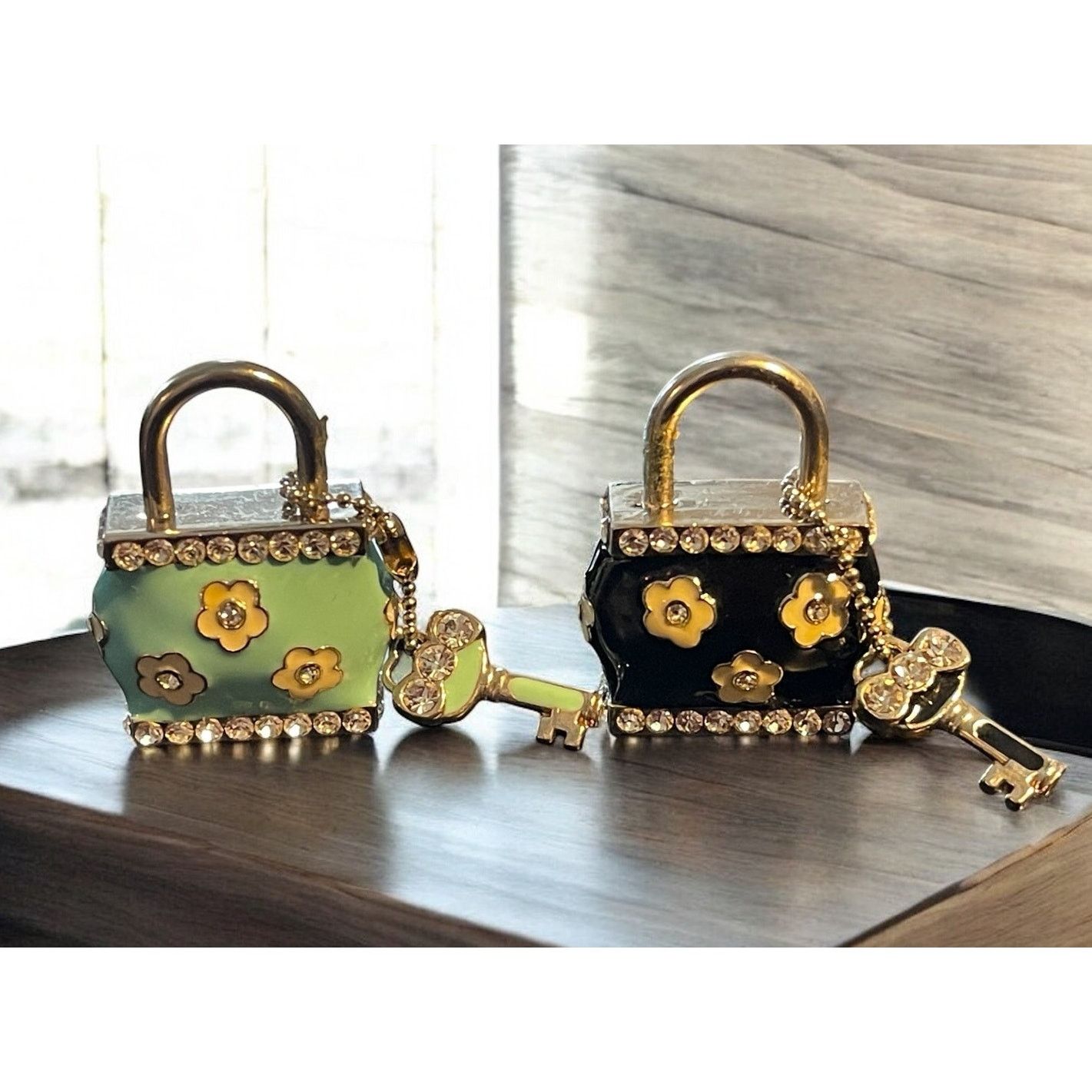 Unknown London 2 Enameled Rhinestone Purse Charms Keys Black and Green F A Size ONE SIZE - 1 Thumbnail