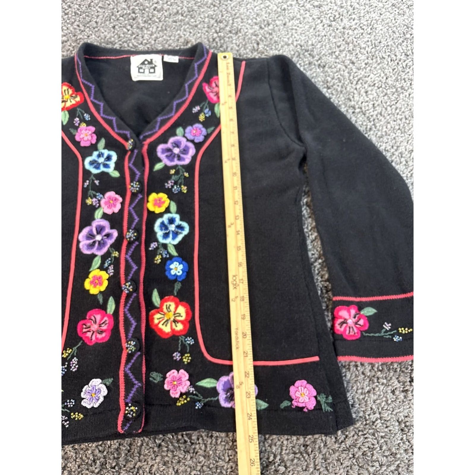 Vintage VINTAGE Story Books Knits Cardigan Sweater Womens Black Floral Embriodered 90s Size M / US 6-8 / IT 42-44 - 2 Thumbnail