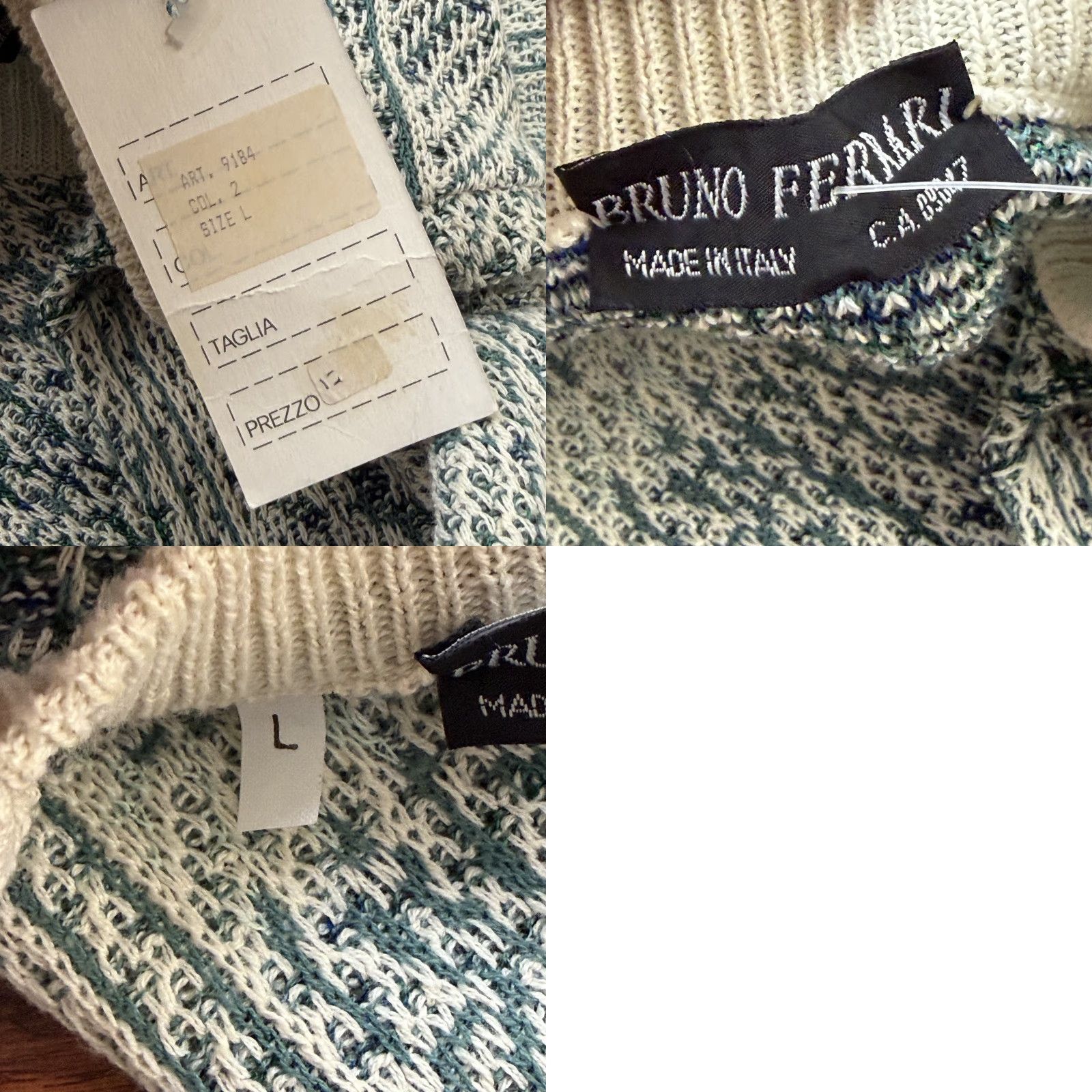 Vintage Bruno Ferrari Sweater Men L Green Knit V-Neck Pullover Long Sleeve Made in Italy Size US L / EU 52-54 / 3 - 9 Thumbnail