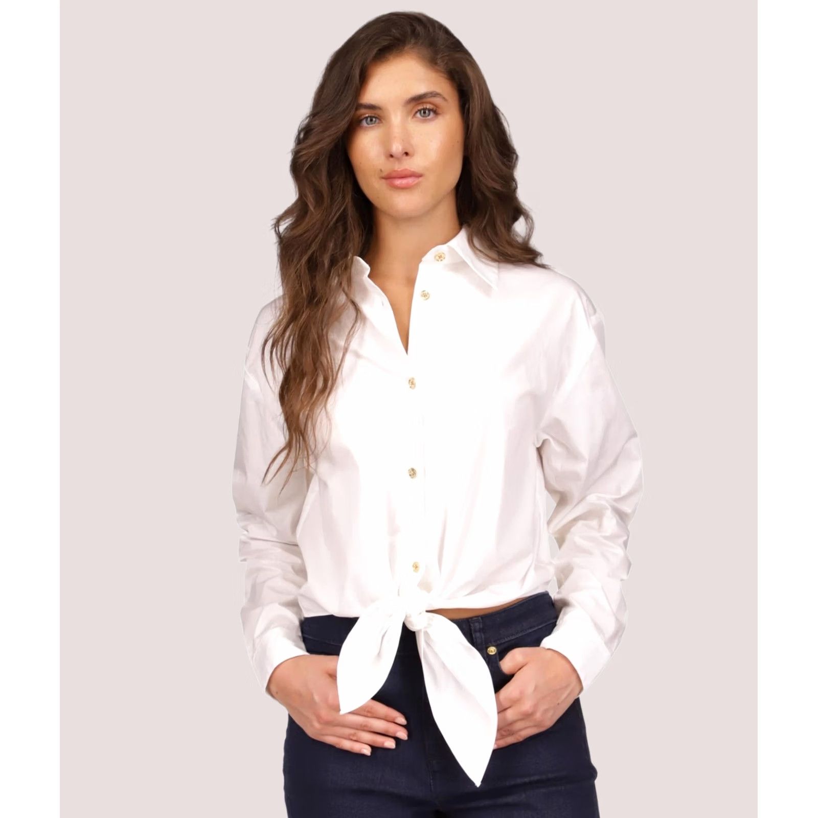 Michael Kors Michael Kors Womens Poplin Button Up Shirt white Petite PL Size L / US 10 / IT 46 - 1 Thumbnail