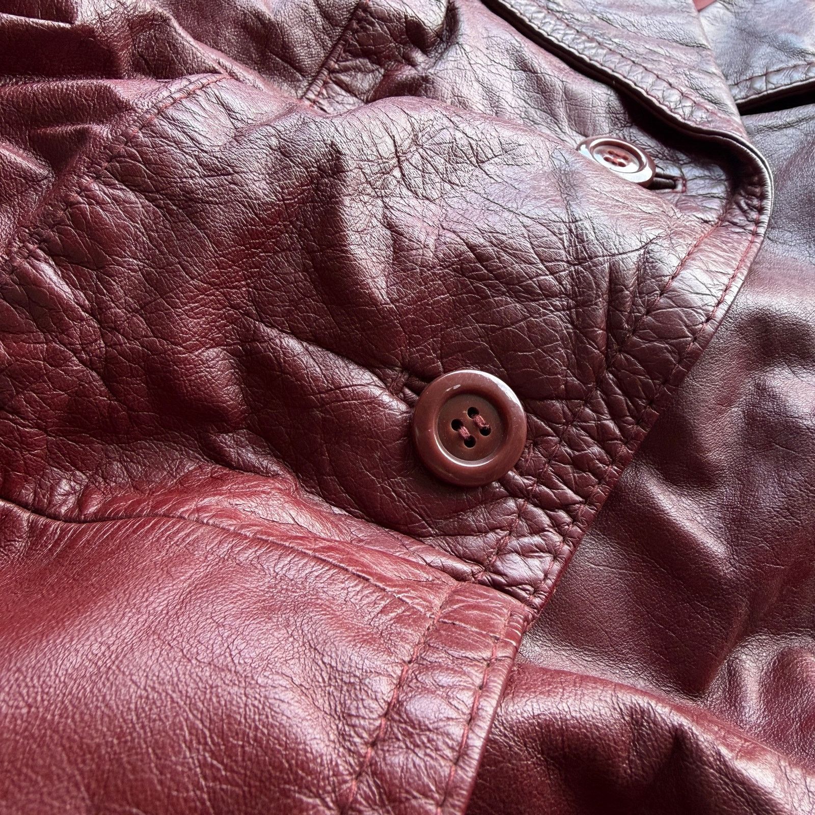 Other Vtg 80s Burgundy Genuine Leather Trench Coat Jacket Women Size XL / US 12-14 / IT 48-50 - 5 Thumbnail