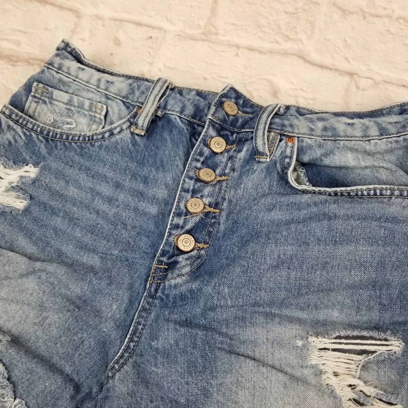 Vintage YMI Dream Womens Jean Shorts Denim Button-Fly High Rise Cut Off Distressed Sz 11 Size 32" / US 10 / IT 46 - 3 Thumbnail