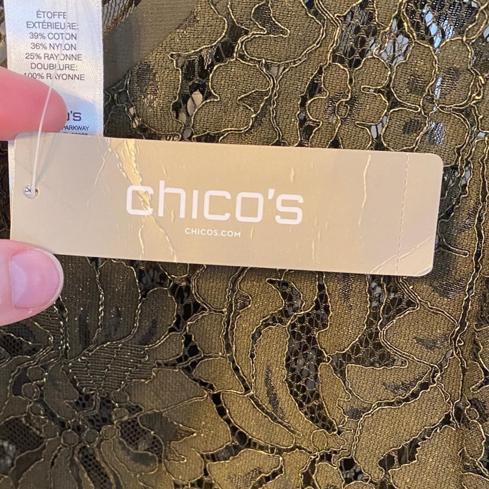 Chicos Chicos Olive Foiled Lace Top Size Large Size L / US 10 / IT 46 - 6 Thumbnail