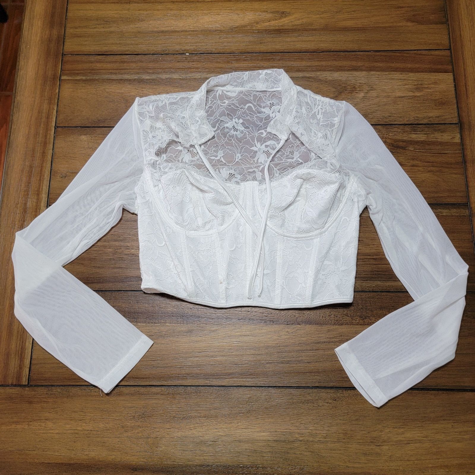 Shein Shein LS White Lace Bustier Top - Size Large Size ONE SIZE - 1 Thumbnail