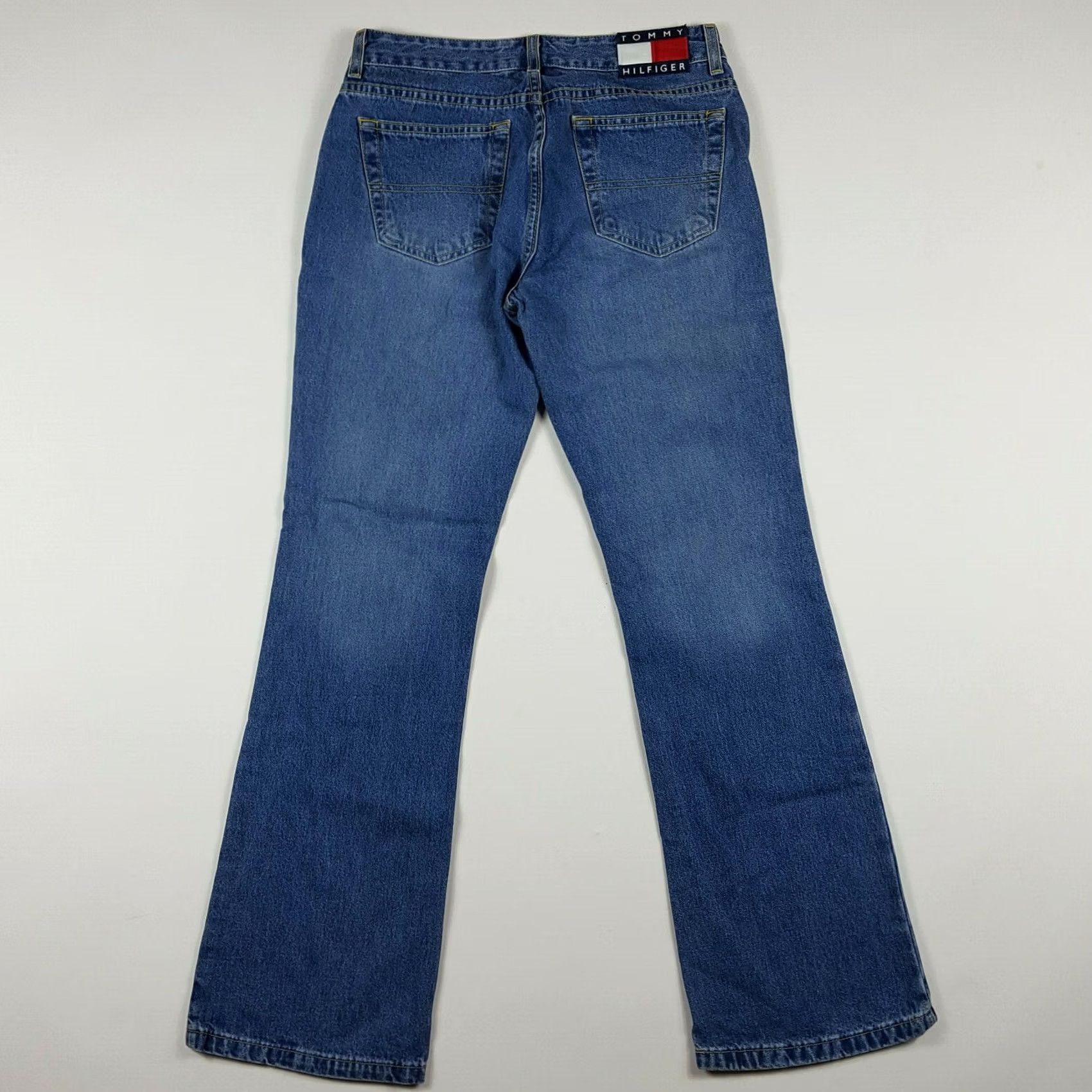 Tommy Hilfiger VINTAGE Tommy Hilfiger Jeans Hipster Flare Denim 29x30 Blue 90s Retro Womens Boys? Size 29" - 4 Thumbnail