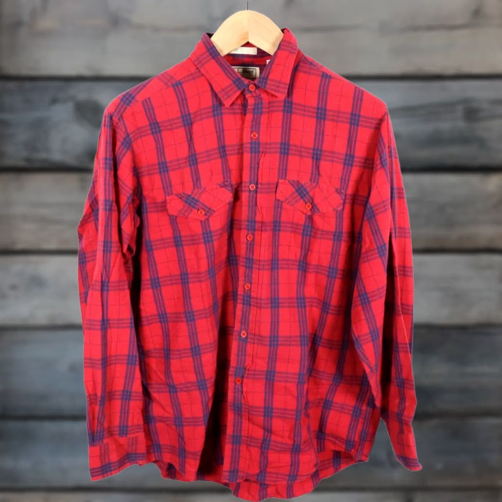 Vintage VINTAGE 80s L.L. Bean Shirt Men's Large Red Blue Check Long Sleeve Button Up USA Made Size US L / EU 52-54 / 3 - 1 Thumbnail