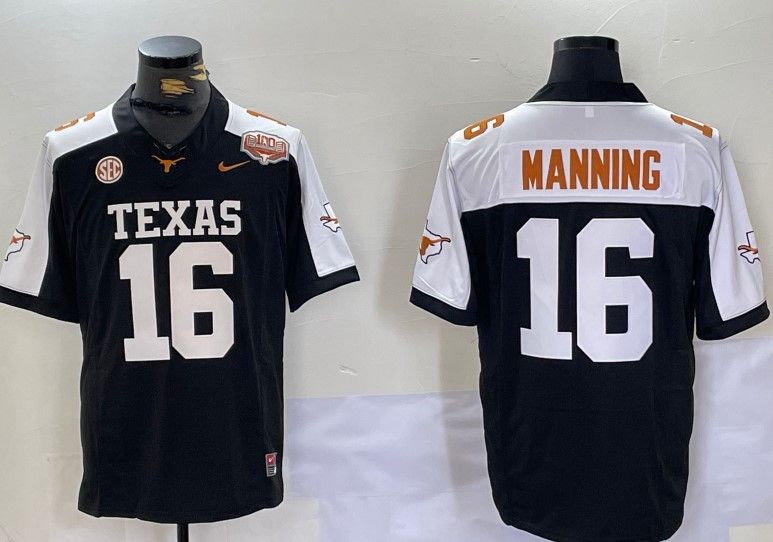 Mens Texas Longhorns 16 Arch Manning Black Jersey