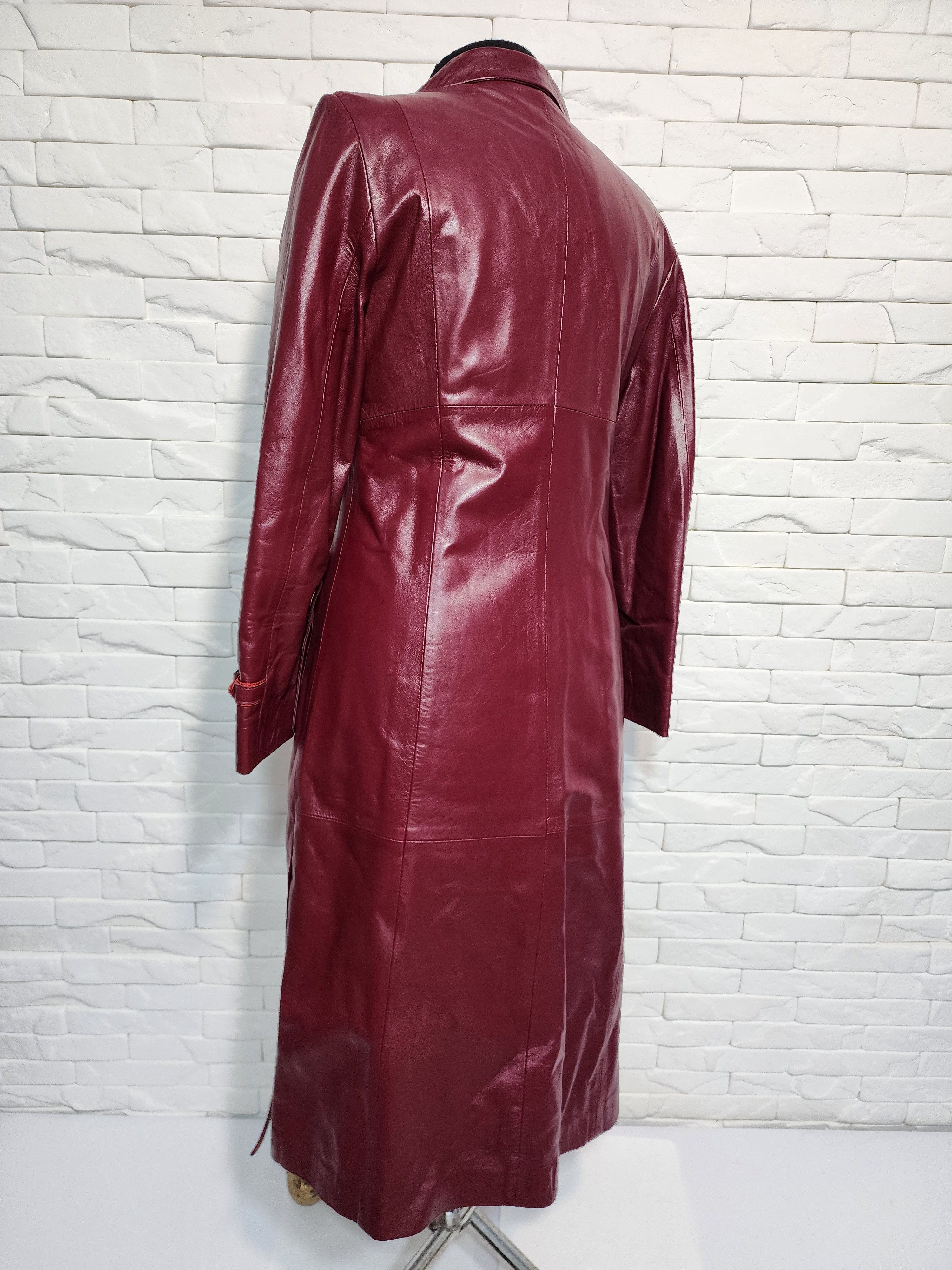 Genuine Leather Burgundy Leather Raincoat: Women's Long Leather Jacket Size M / US 6-8 / IT 42-44 - 6 Thumbnail