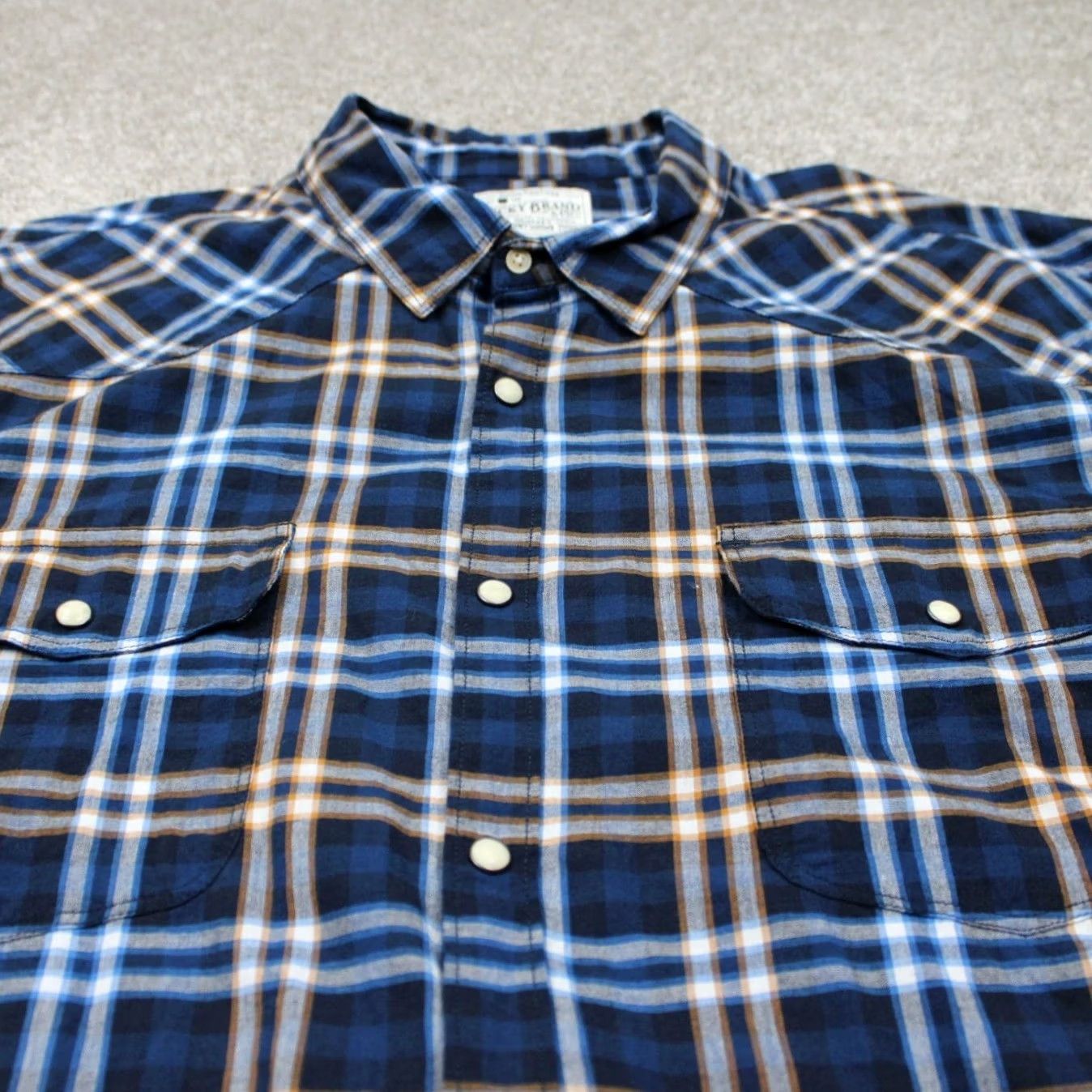 Lucky Brand Lucky Brand Pearl Snap Shirt Men 2XL Plaid Long Sleeve Blue Yellow Cotton Stretch Western Cowboy Vintage No Size US XXL / EU 58 / 5 - 4 Thumbnail