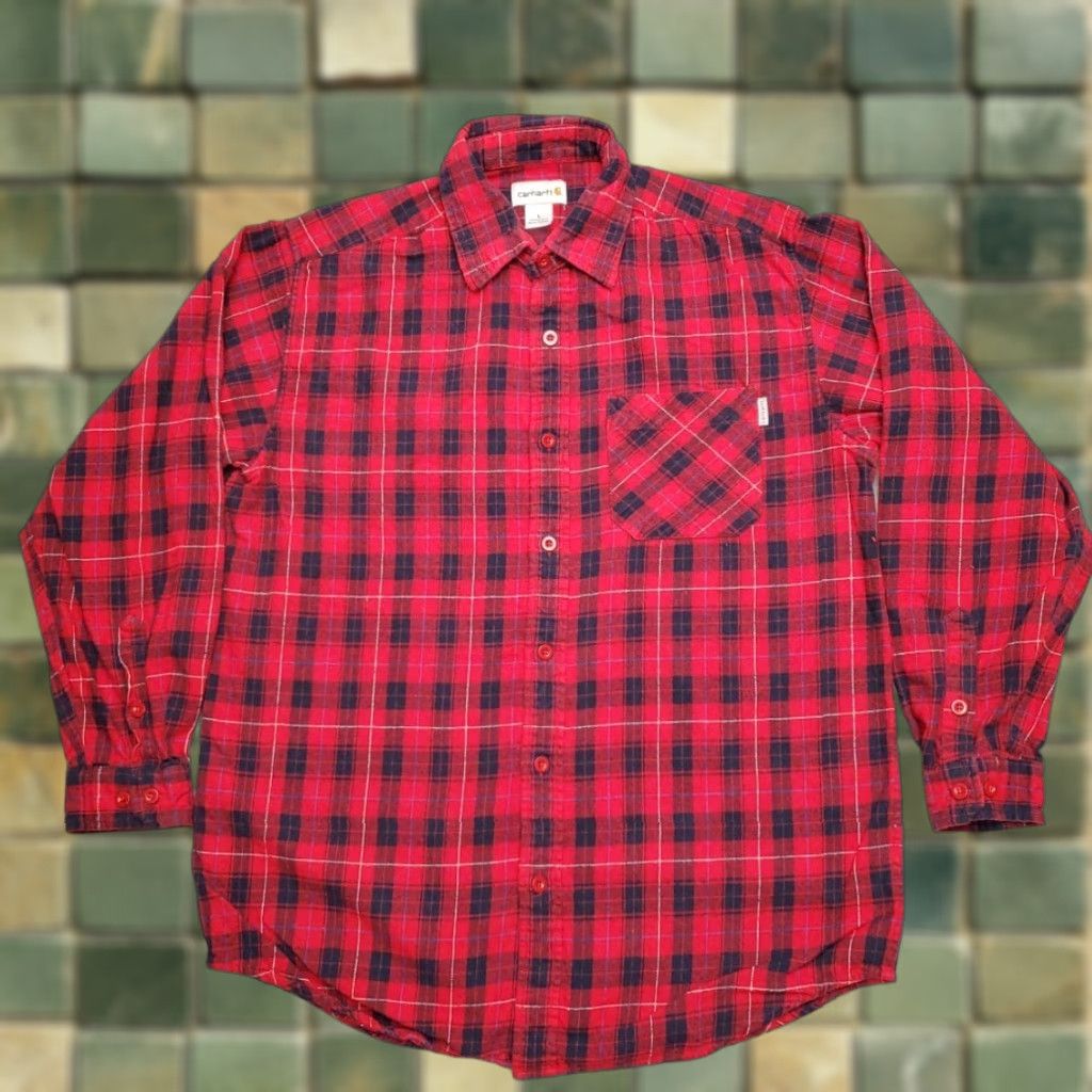 Carhartt VINTAGE Carhartt Shirt Mens L Red Plaid Flannel 100% Cotton Long Sleeve Button-Up Workwear Casual Mens Size US L / EU 52-54 / 3 - 1 Thumbnail
