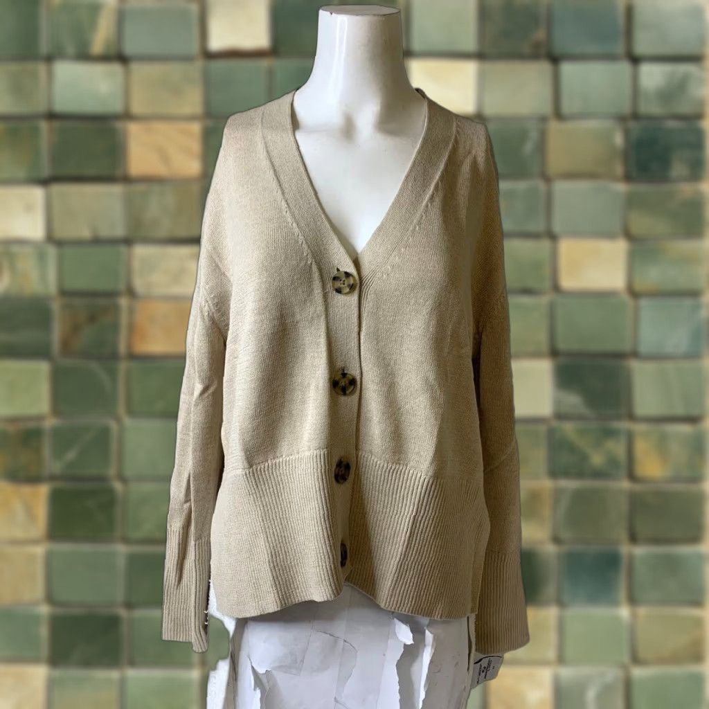 GAP Women's Cropped Sweater Cardigan XS Linen Blend V-Neck Casual