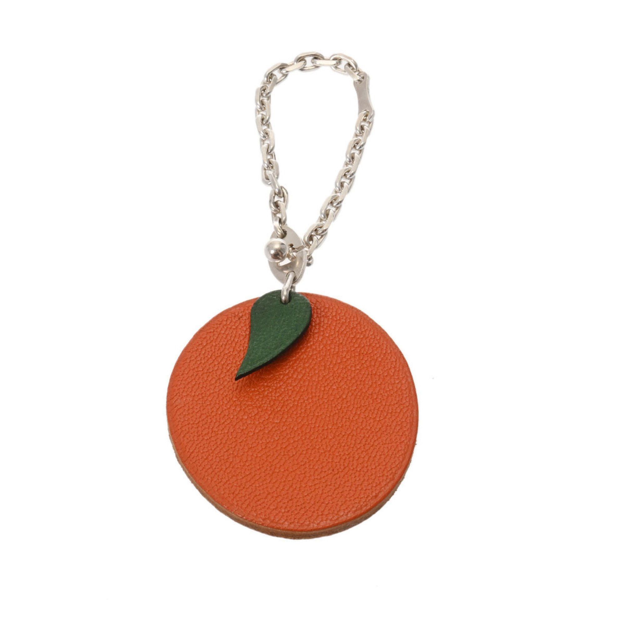 image of Hermes Keychain Orange Motif - Unisex Chevre Charm, Women's