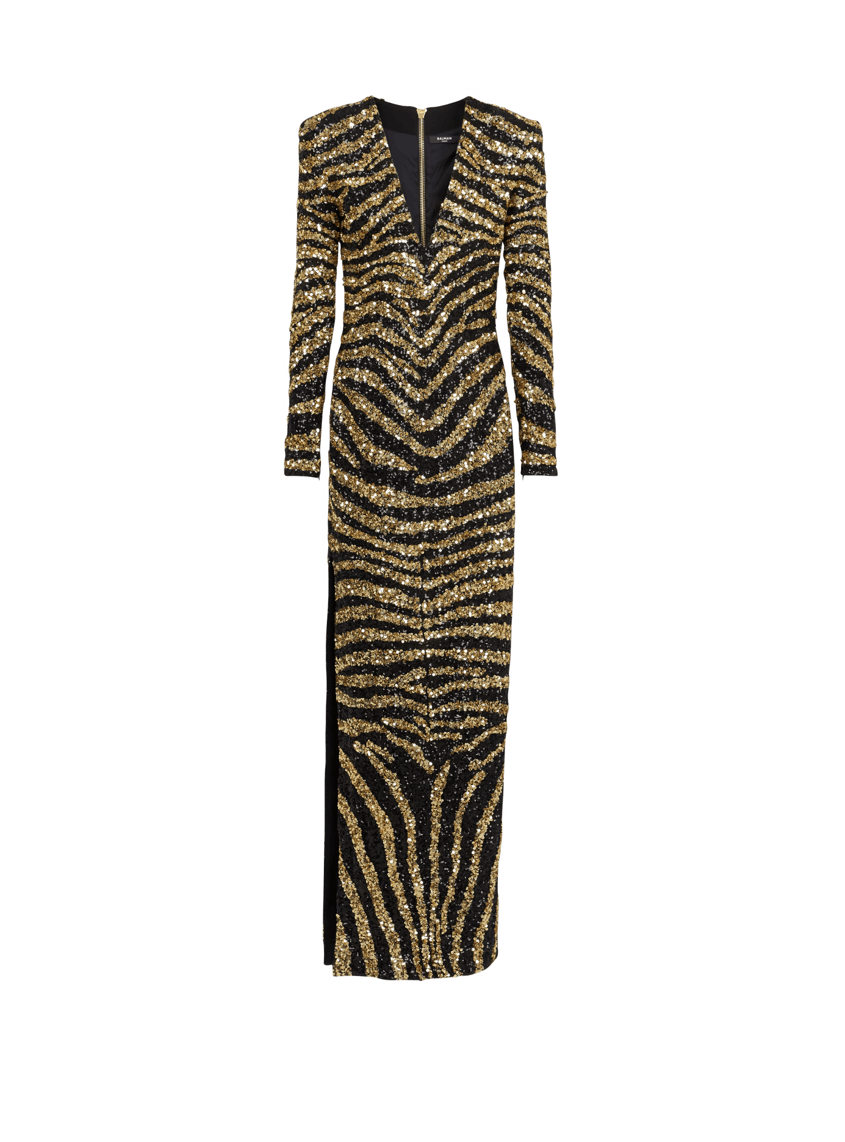 o1s1rm0624 Zebra Stripe Long Dress in Gold/Black