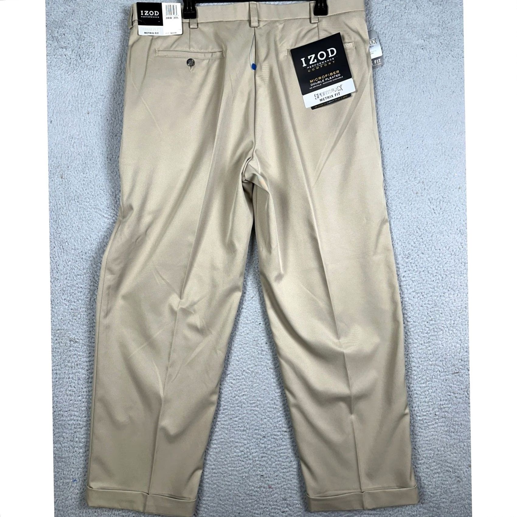 Izod IZOD Pants Mens 38x30 Tan Sportflex Metrix Fit Dress Performance Pleated Size US 38 / EU 54 - 3 Thumbnail