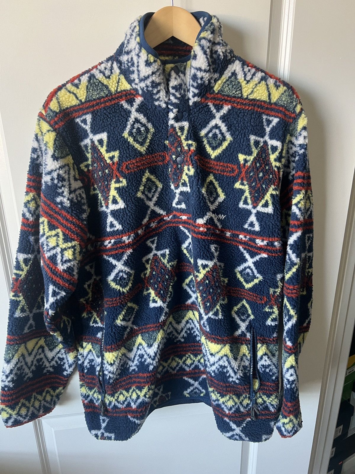 image of Only Ny 3/4 Button Sherpa Jacket in Blue, Men's (Size Large)