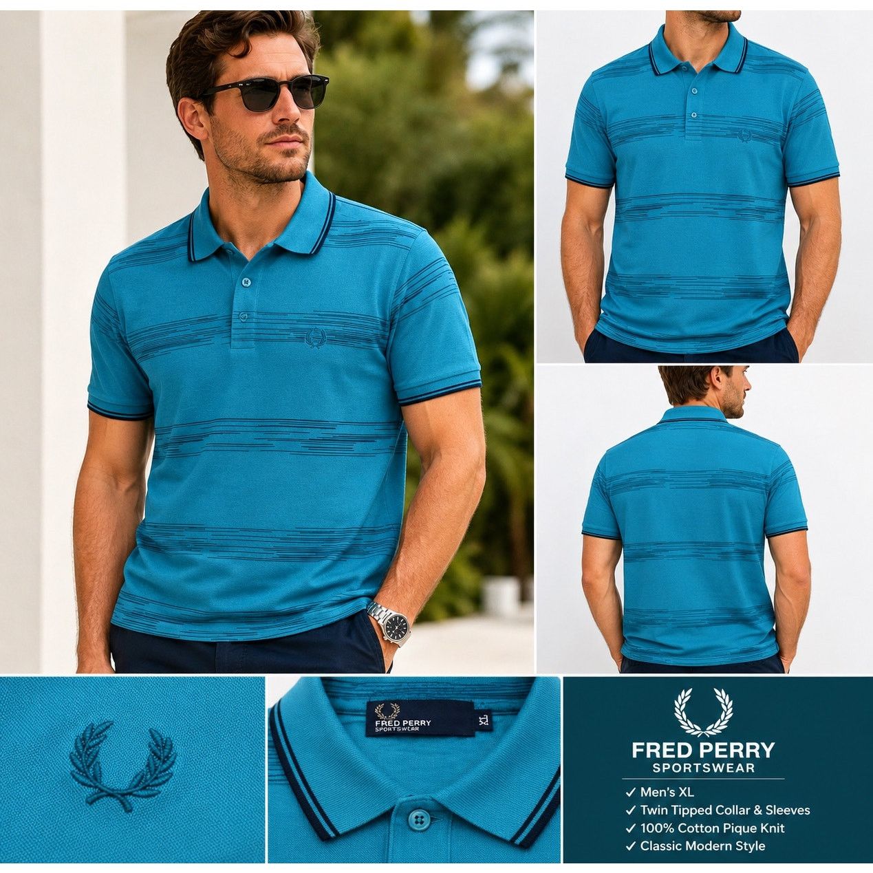Fred Perry Fred Perry Polo Shirt Mens XL Turquoise Twin Tipped Golf Size US XL / EU 56 / 4 - 1 Thumbnail
