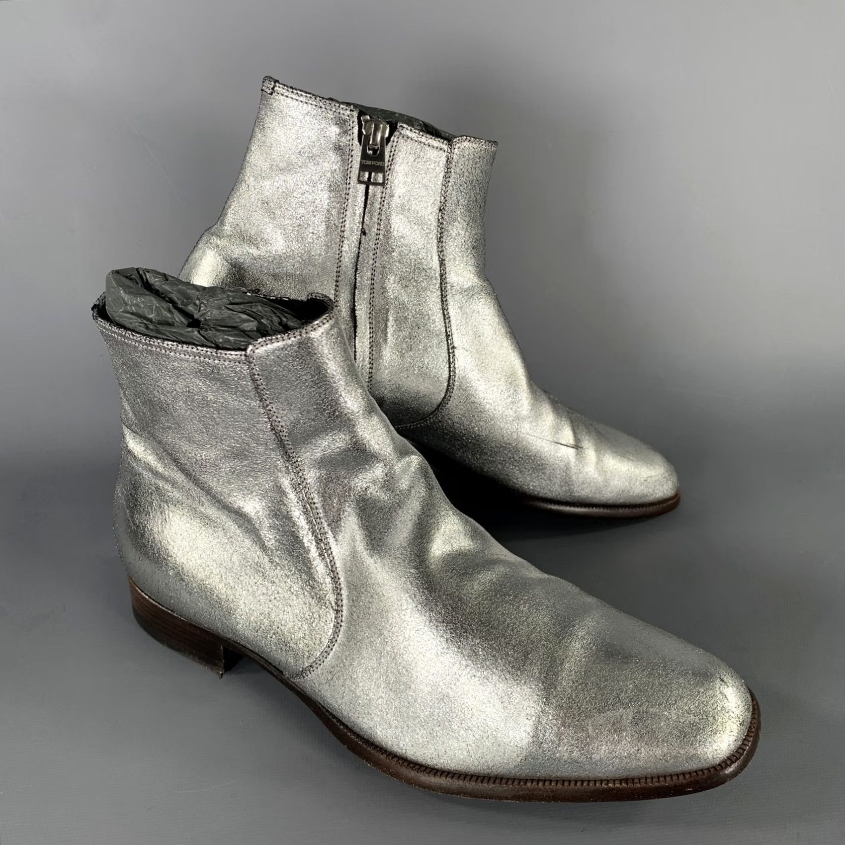 Tom Ford TOM FORD Boots Mens Silver Taurus Size Metallic Leather Size US 7 / EU 40 - 2 Thumbnail