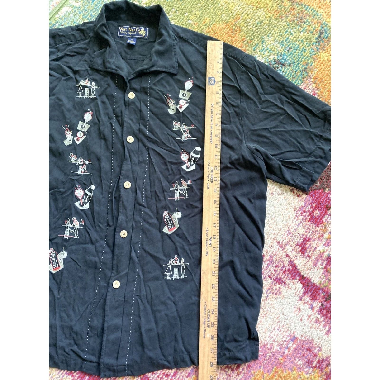 Nat Nast Nat Nast Shirt Mens XL Black Silk Button-Up Collared Short Sleeve Embroidered Limited Edition Size US XL / EU 56 / 4 - 5 Thumbnail