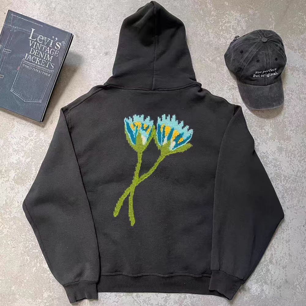Japanese Brand × Vintage Floral embroidery black retro loose hoodie Size US L / EU 52-54 / 3 - 1 Thumbnail