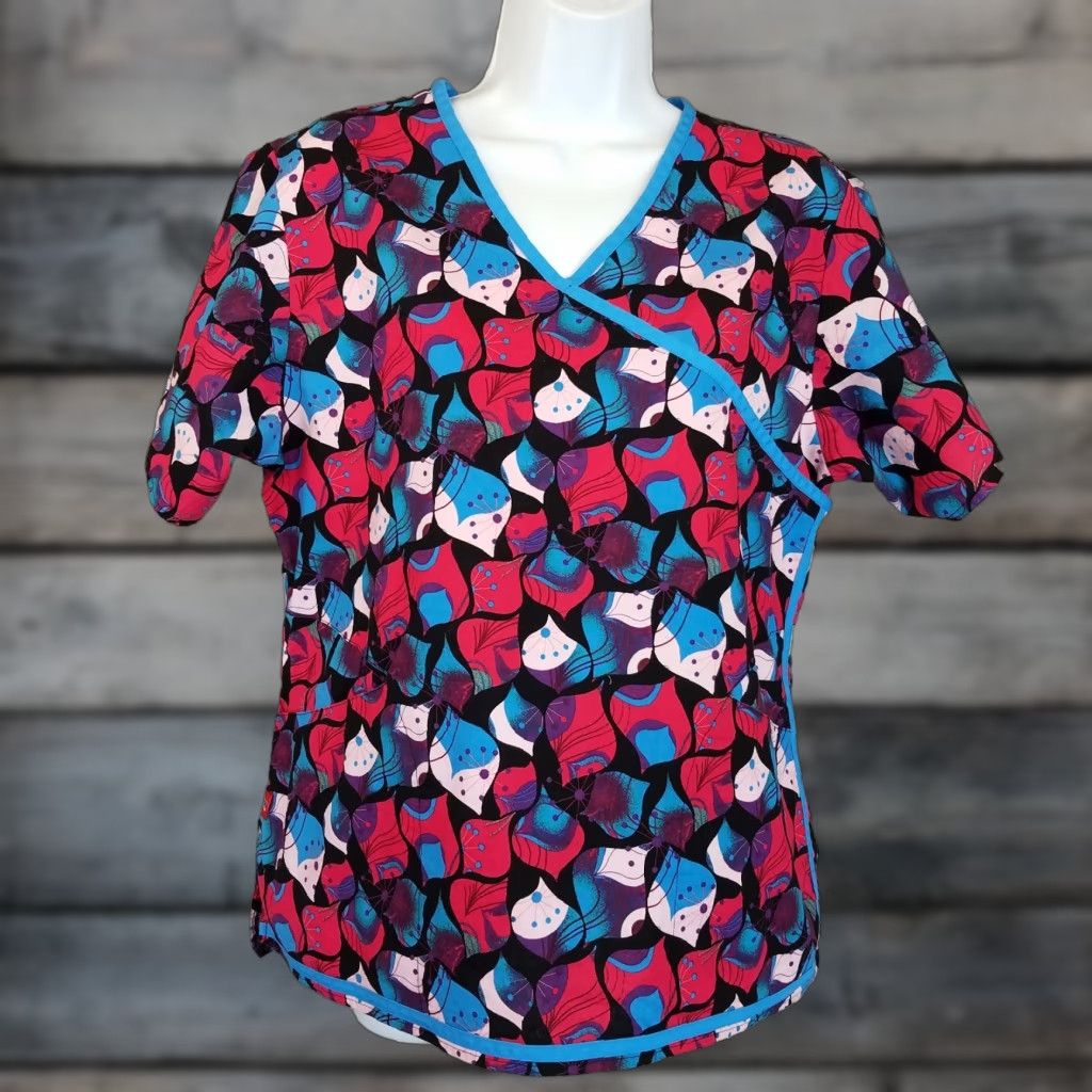 Dickies Dickies Womens Scrub Top Sz M Blue Black Short Sleeve Cotton Blend Size M / US 6-8 / IT 42-44 - 1 Thumbnail
