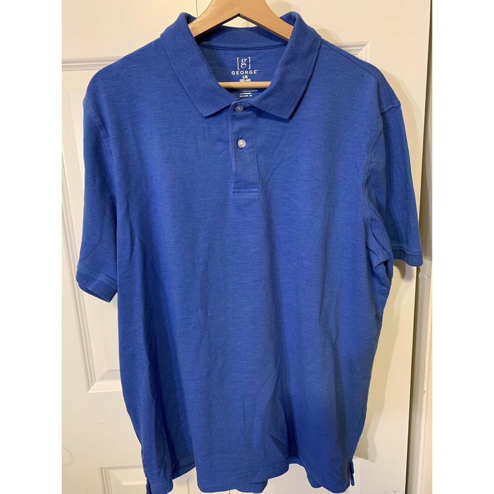 George George Men's Sz L 42-44 Short Sleeve Polo Blue Cotton Blend Size US L / EU 52-54 / 3 - 5 Thumbnail