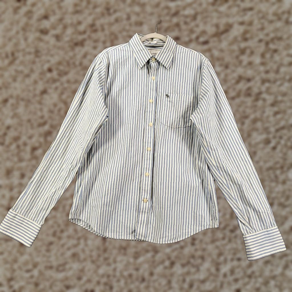 Abercrombie & Fitch VINTAGE Abercrombie & Fitch Shirt Mens XL Button-Up Striped Blue White Muscle Y2K Size US XL / EU 56 / 4 - 1 Thumbnail