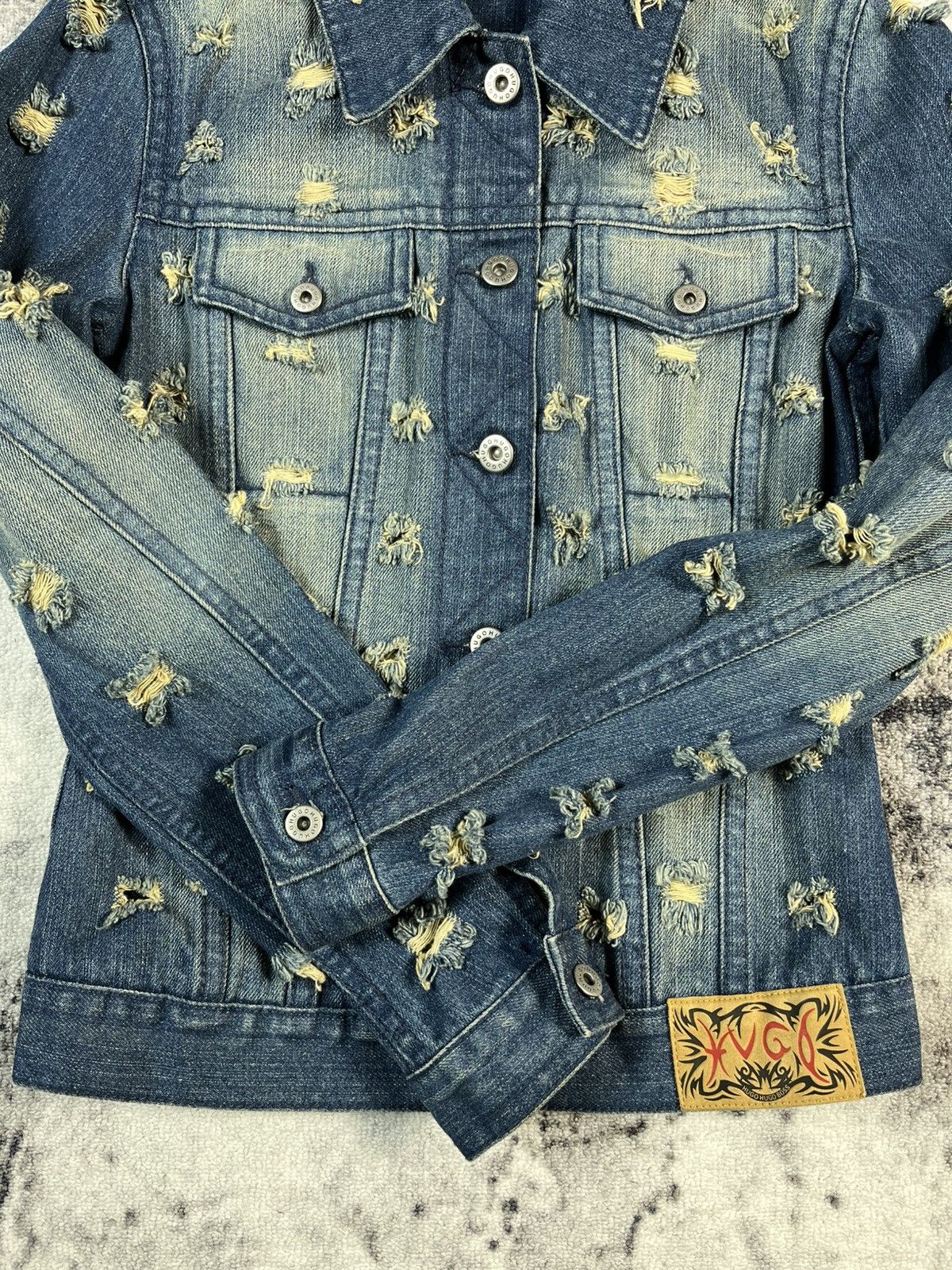 Hugo Boss Hugo Boss Distressed Denim Jacket Women S Blue Size S / US 4 / IT 40 - 6 Thumbnail