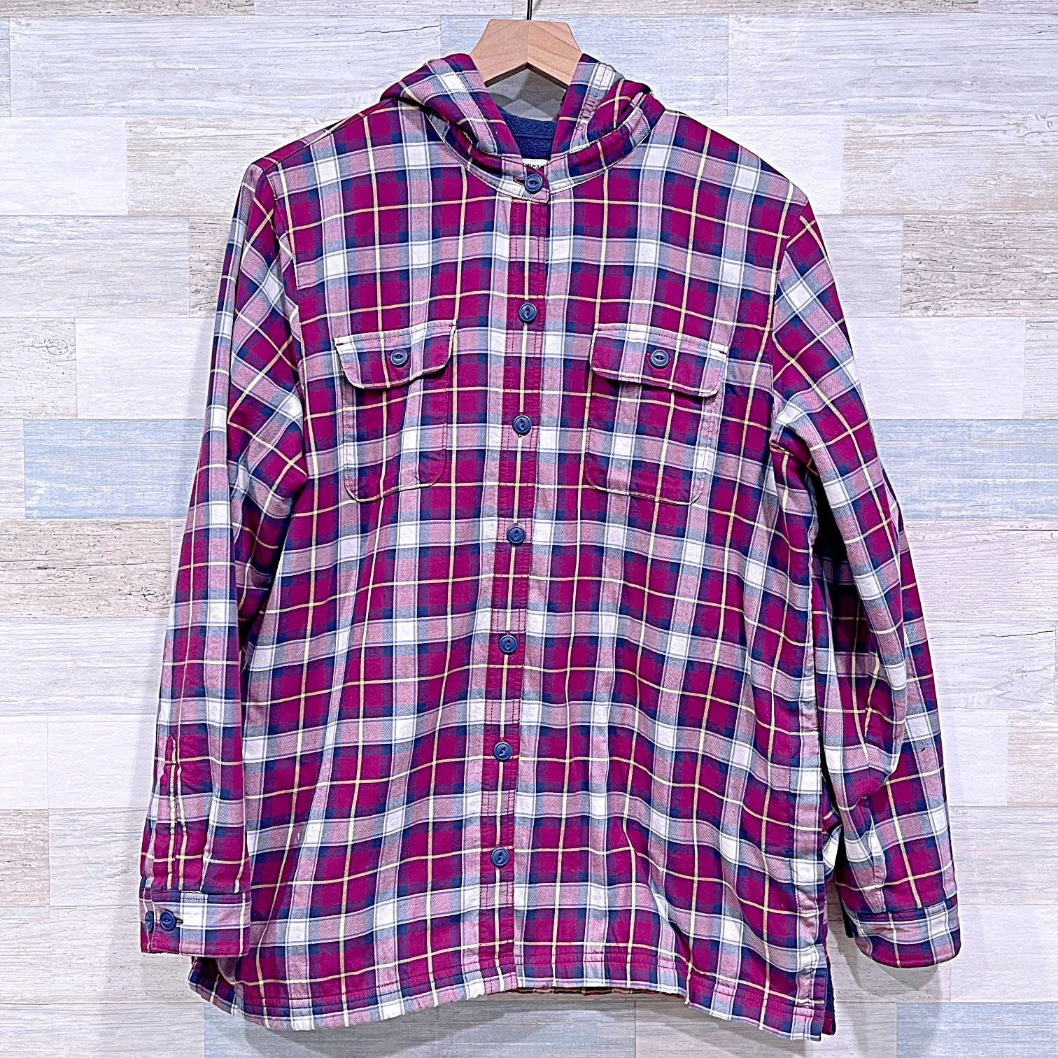 L.L. Bean LL Bean Hooded Fleece Lined Plaid Shacket Womens Large Size L / US 10 / IT 46 - 1 Thumbnail