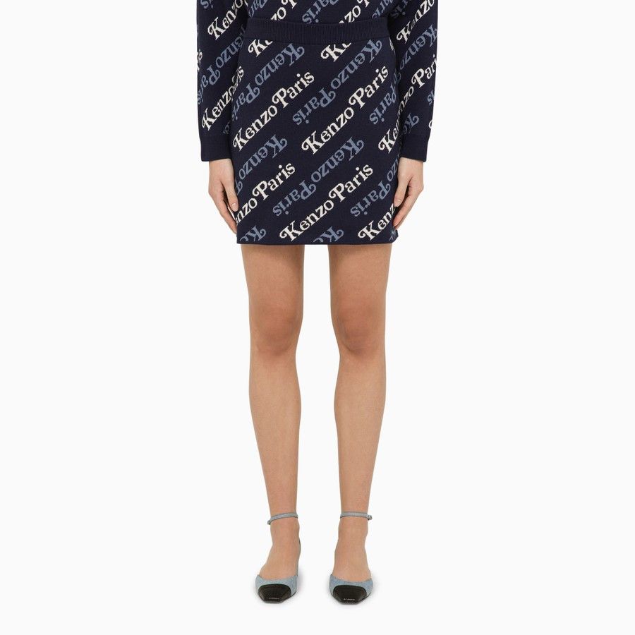 Kenzo o1d2blof0824 Midnight Cotton And Wool Mini Skirt in Blue Size 27" / US 4 / IT 40 - 1 Thumbnail