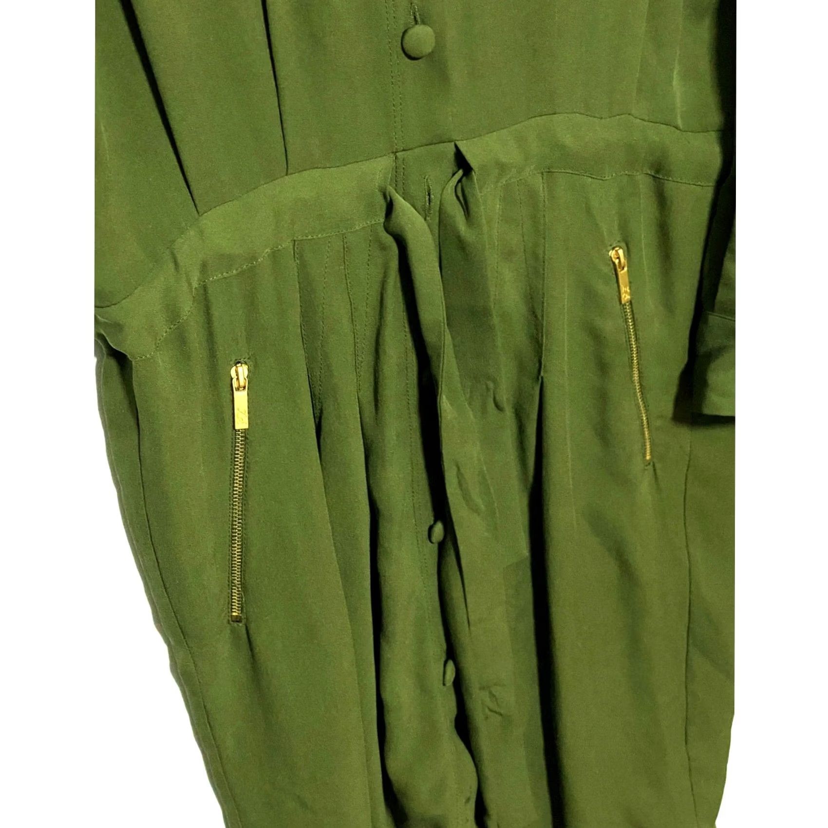 Zac Posen Z Spoke by Zac Posen Green Silk Button Utility Shirt Dress 0 Roll Tab Sleeve Knee Length Gold Zip Slim Casual Workwear Travel Women 0 XS? Size XS / US 0-2 / IT 36-38 - 6 Thumbnail