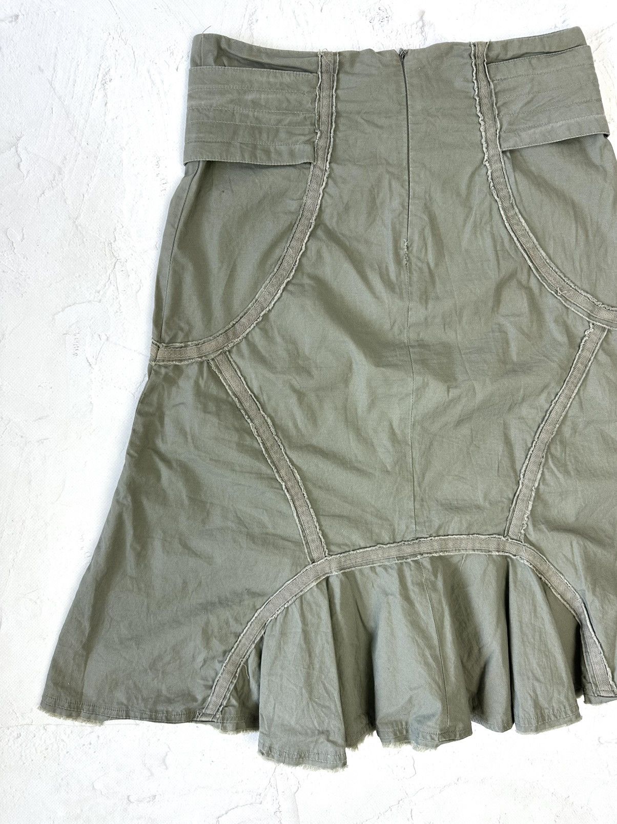If Six Was Nine Vintage Asymmetrical Belt Khaki Skirt Size 27" / US 4 / IT 40 - 7 Thumbnail
