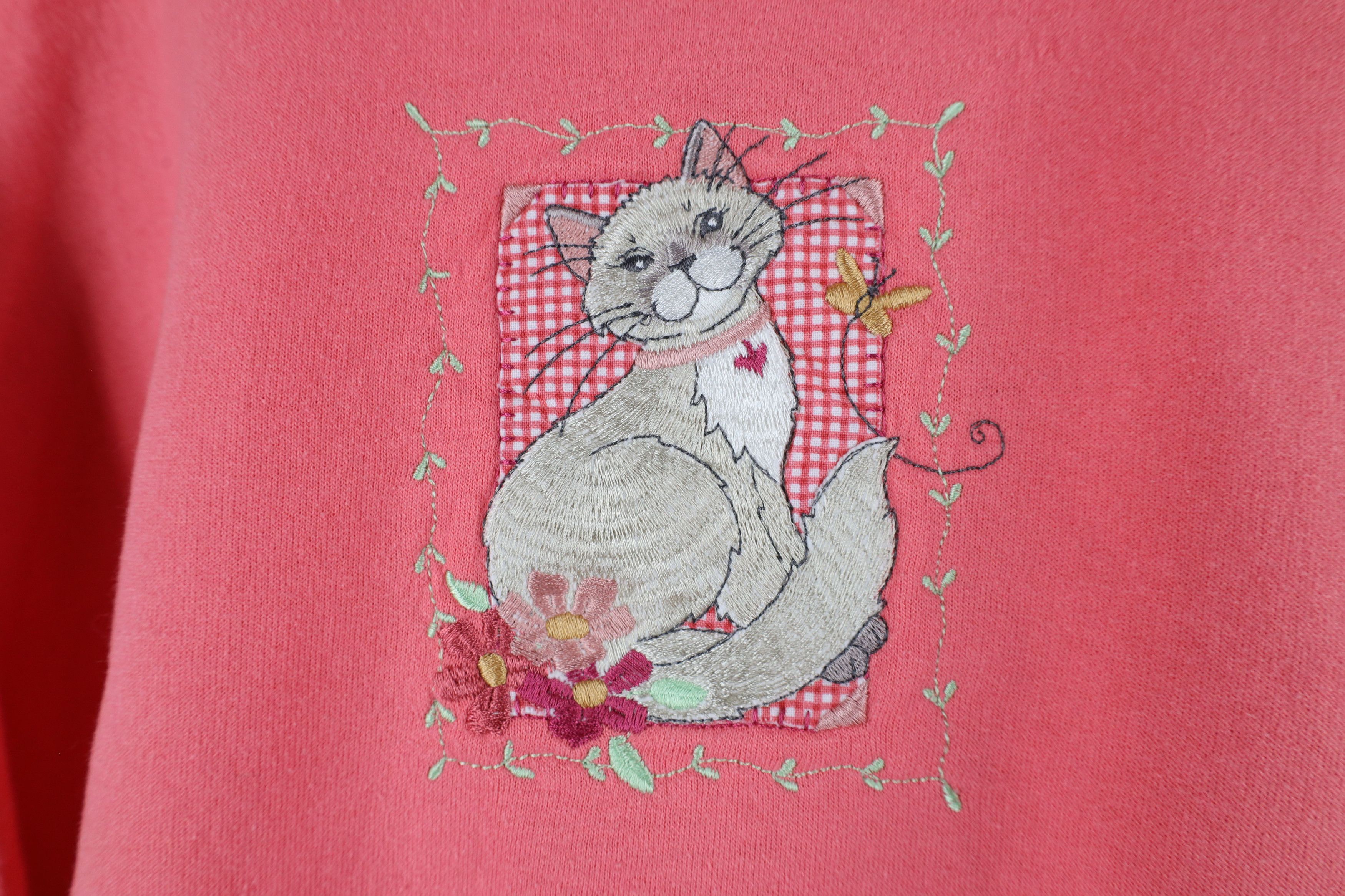 Vintage Vintage 90s Faded Cat Kitten Flower Heart Sweatshirt Pink Size L / US 10 / IT 46 - 4 Thumbnail