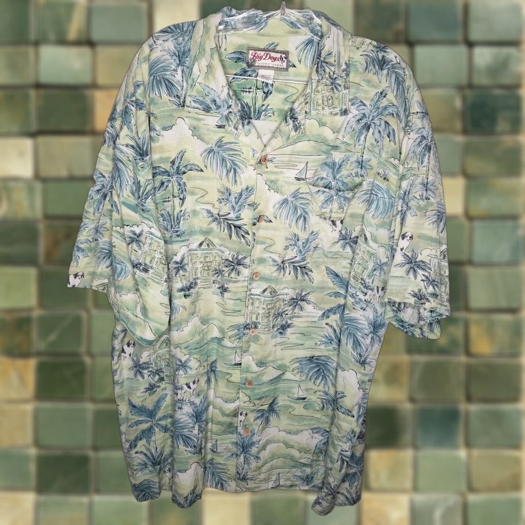 Big Dogs Big Dogs Mens Short Sleeve Hawaiian Shirt XL Green 100% Silk Button-Up Size US 36 / EU 52 - 1 Thumbnail