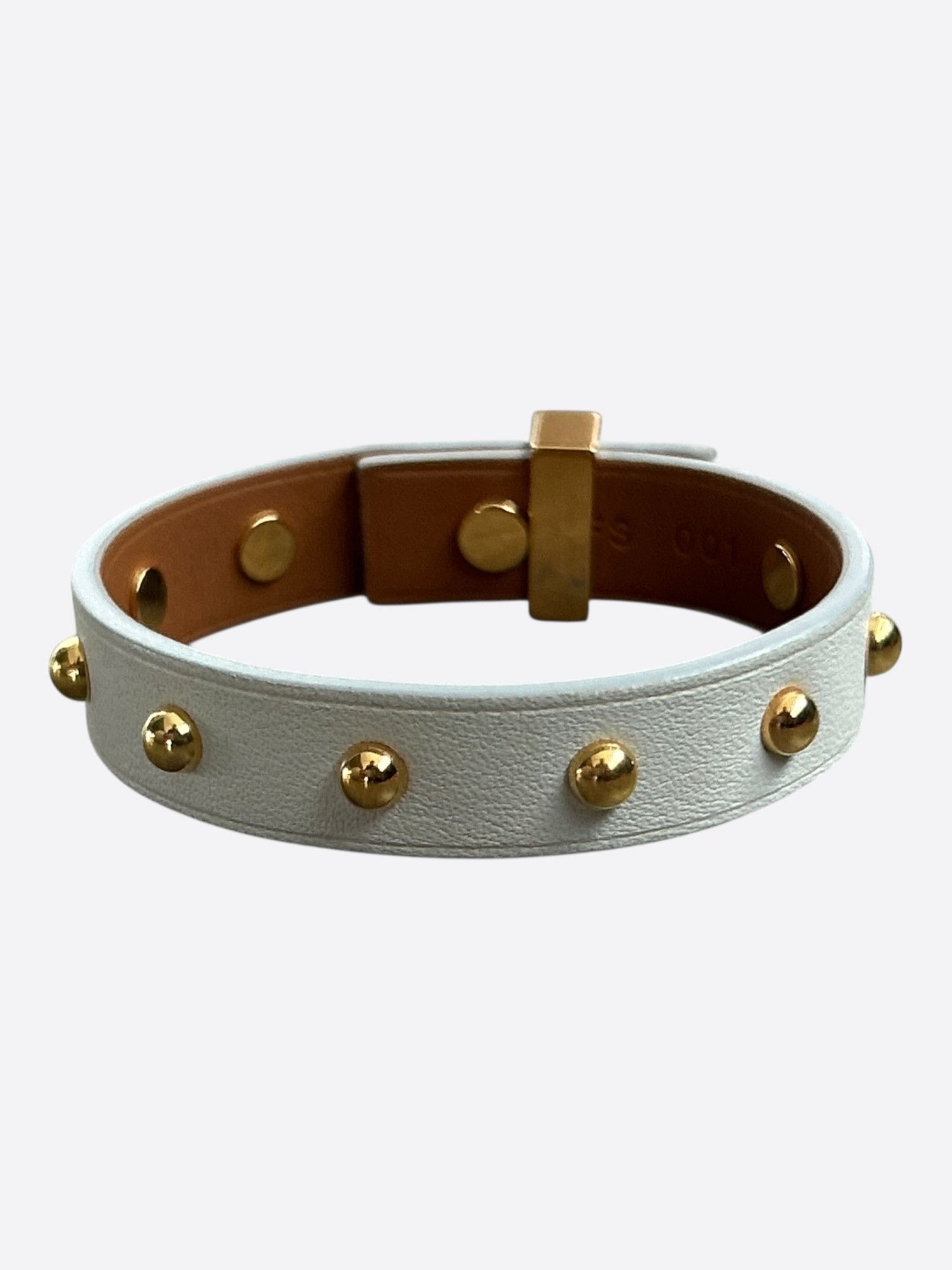 Hermes White Swift & Gold Hardware Mini Dog Clous Carres Bracelet Size ONE SIZE - 2 Thumbnail