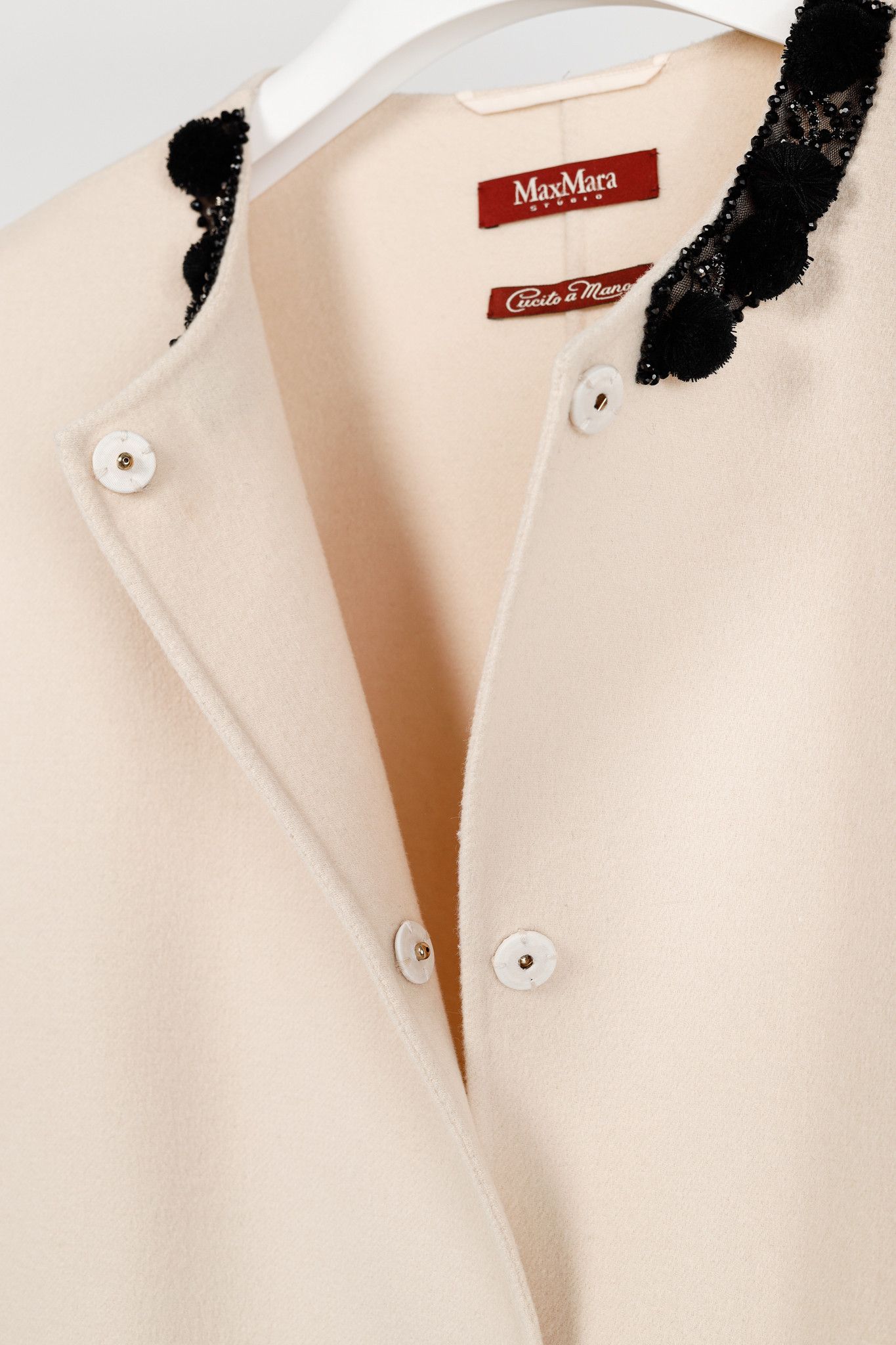 Max Mara Max Mara Studio Beige Wool Embellished-Neck Coat Size XL / US 12-14 / IT 48-50 - 8 Thumbnail